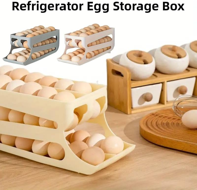 AIMALL Three-Layer Slide-Type Egg Storage Box, Automatic Rolling Design, Space-Saving Refrigerator Organiser with Anti-Fall Rounded Edges &ndash; 14.17X5.35X5.35 Inch - Grey image number 7