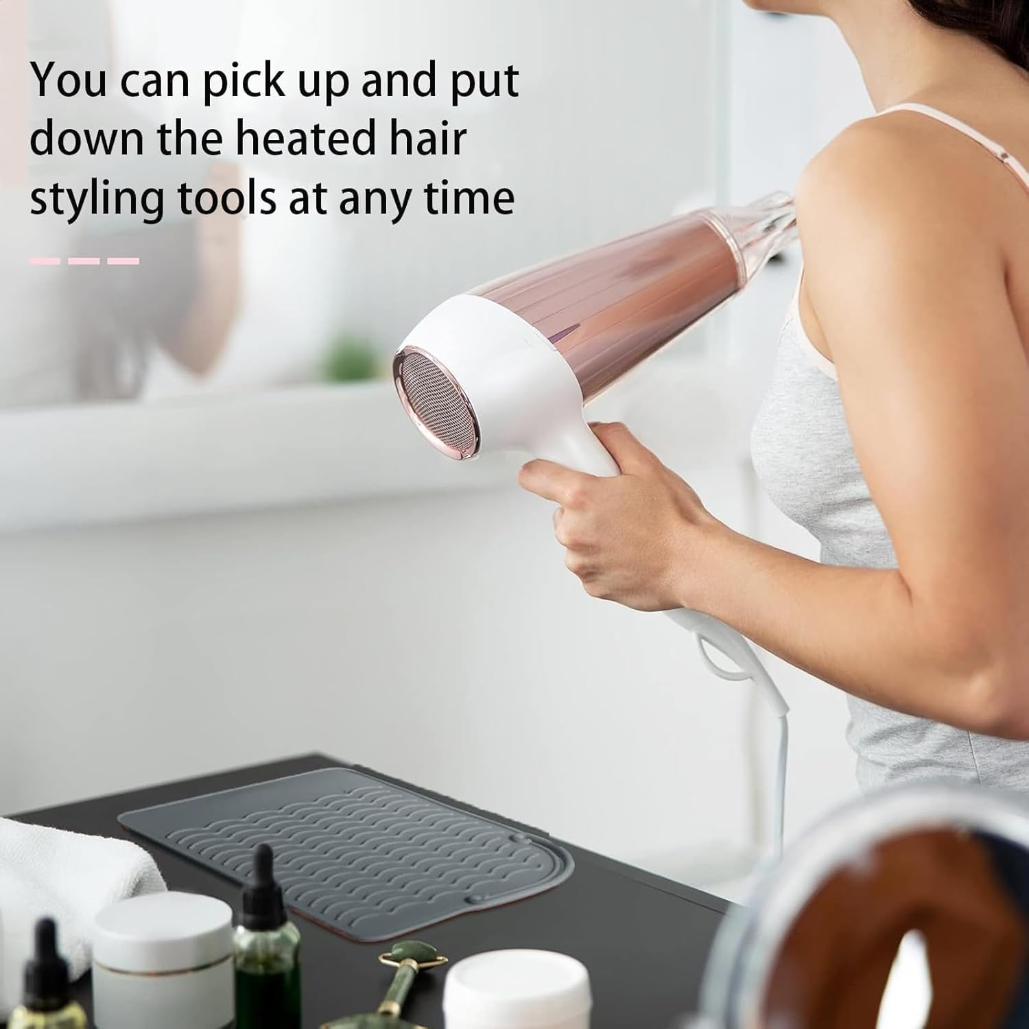 Flat Iron Travel Mat,Counter Protector for Curling Irons with Heat Resistant Glove,Suitable for Hair Straighteners,Flat Irons & Hair Styling Tools,Grey