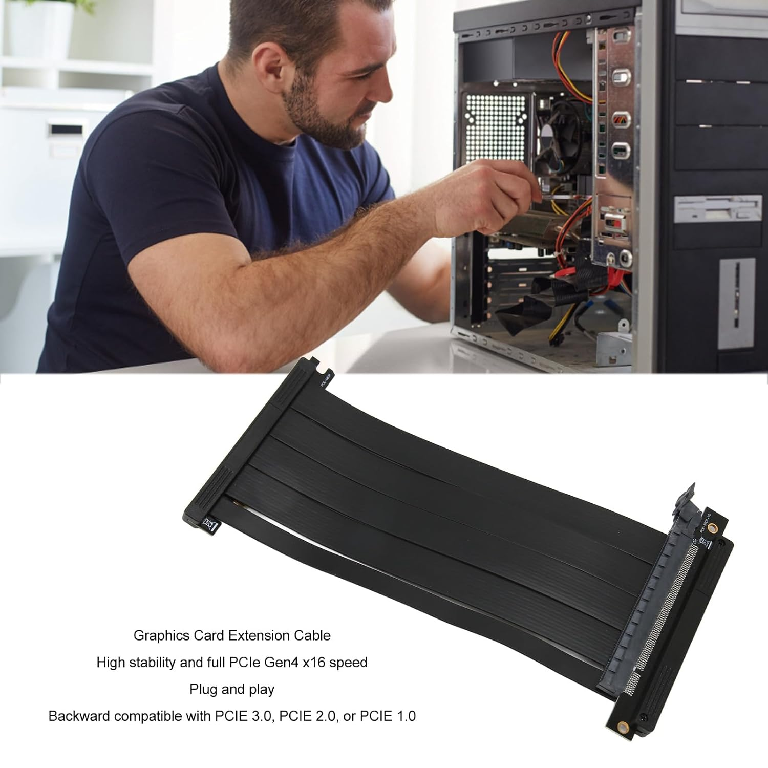 PCIE 4.0 X16 Riser Cable, High Speed Flexible Right Angle PCIE Port GPU Graphic Card Extension Cable, Dual Reverse PCIE 4.0 Extender Riser Cable for Gaming image number 6