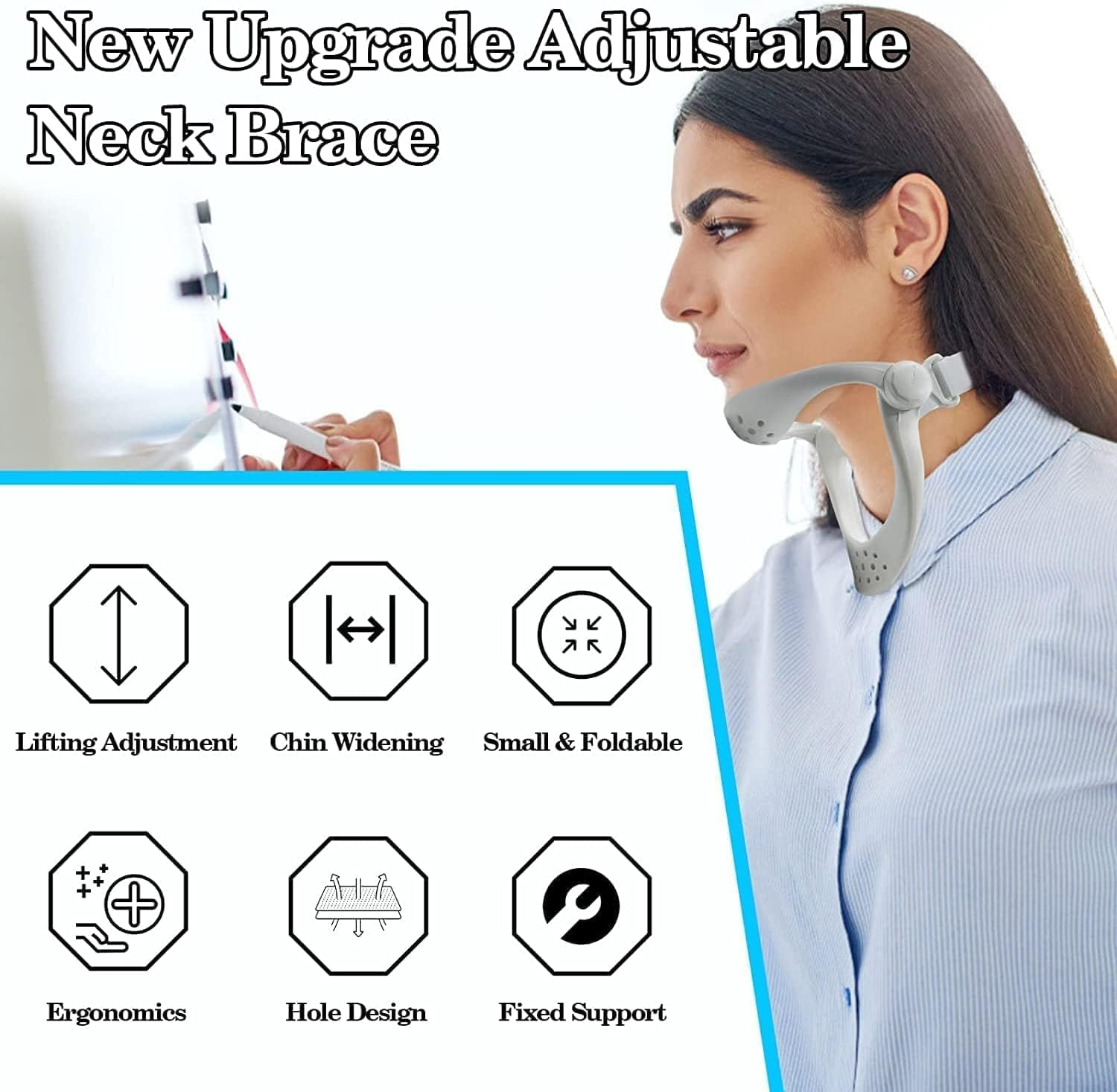 Ergonomic Posture Corrector Neck Brace for Neck Pain Relief, Neck Brace, New Upgraded 360&deg; Adjustable Neck Stretcher, Spinal Decompression and Back Pain (Silver Gray, One Size) image number 4