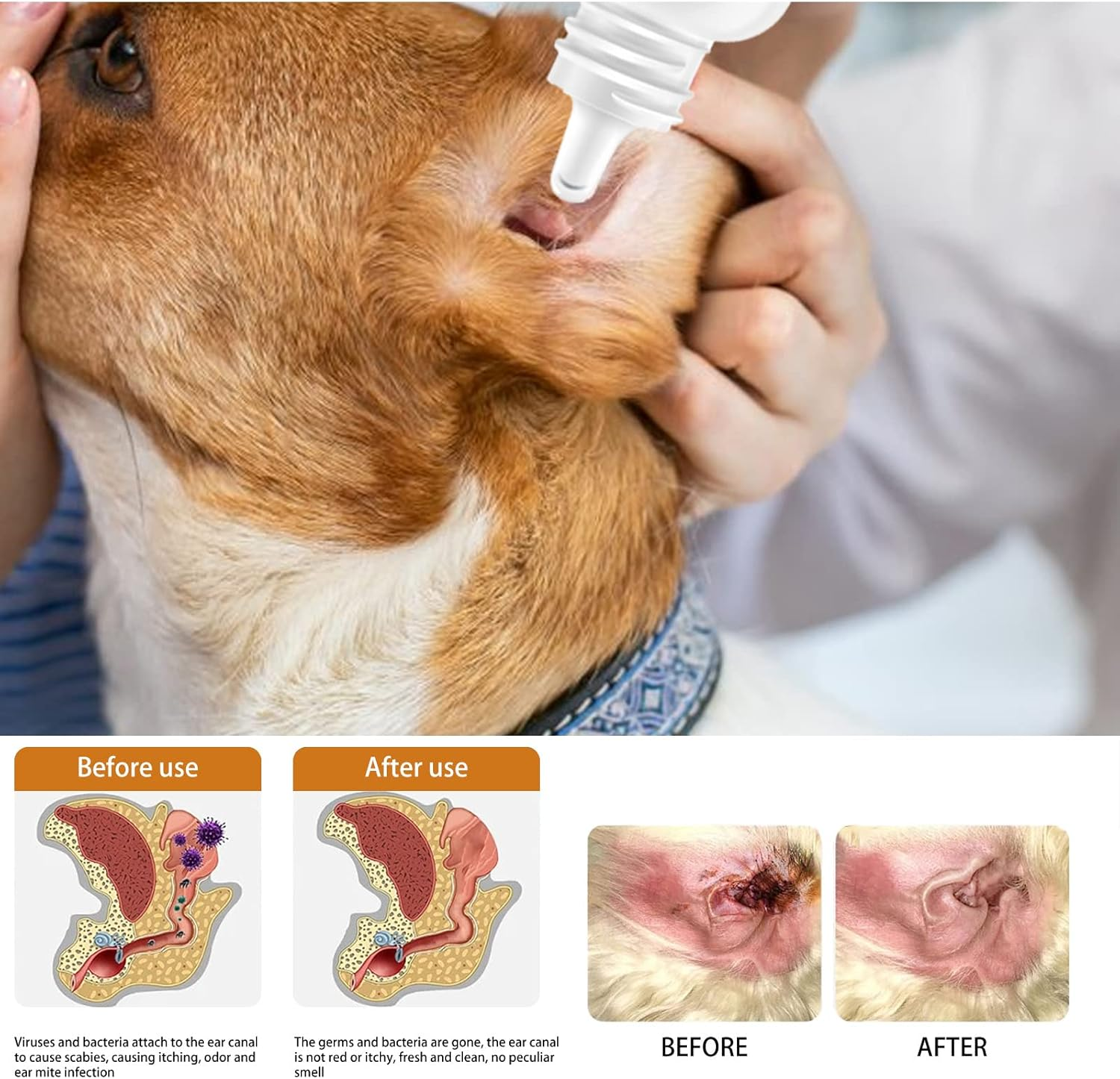 Ellisalano Pet Ear Mite, Anti-Itch and Deodorizing Ear Cleaner, Remove Tear Stains Eye Wash- Universal for Dogs and Cats (30ML) image number 1