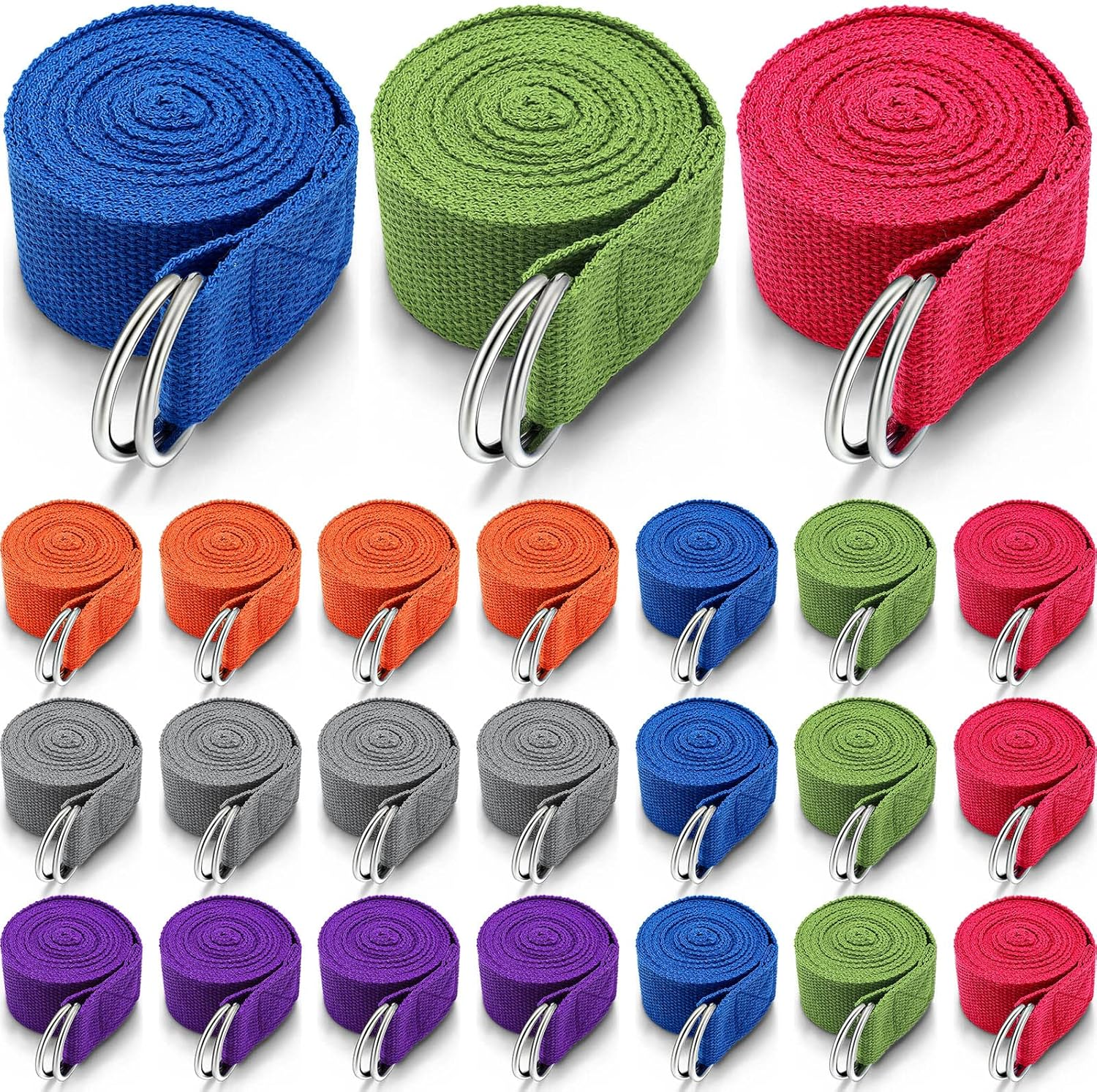 Leyndo 24 Pieces Yoga Strap for Stretching Yoga Exercise Adjustable Straps for Yoga Classes 6 Ft Non Elastic Yoga Belt with Adjustable D Ring Buckle for Pilates Gym Workouts Yoga Fitness