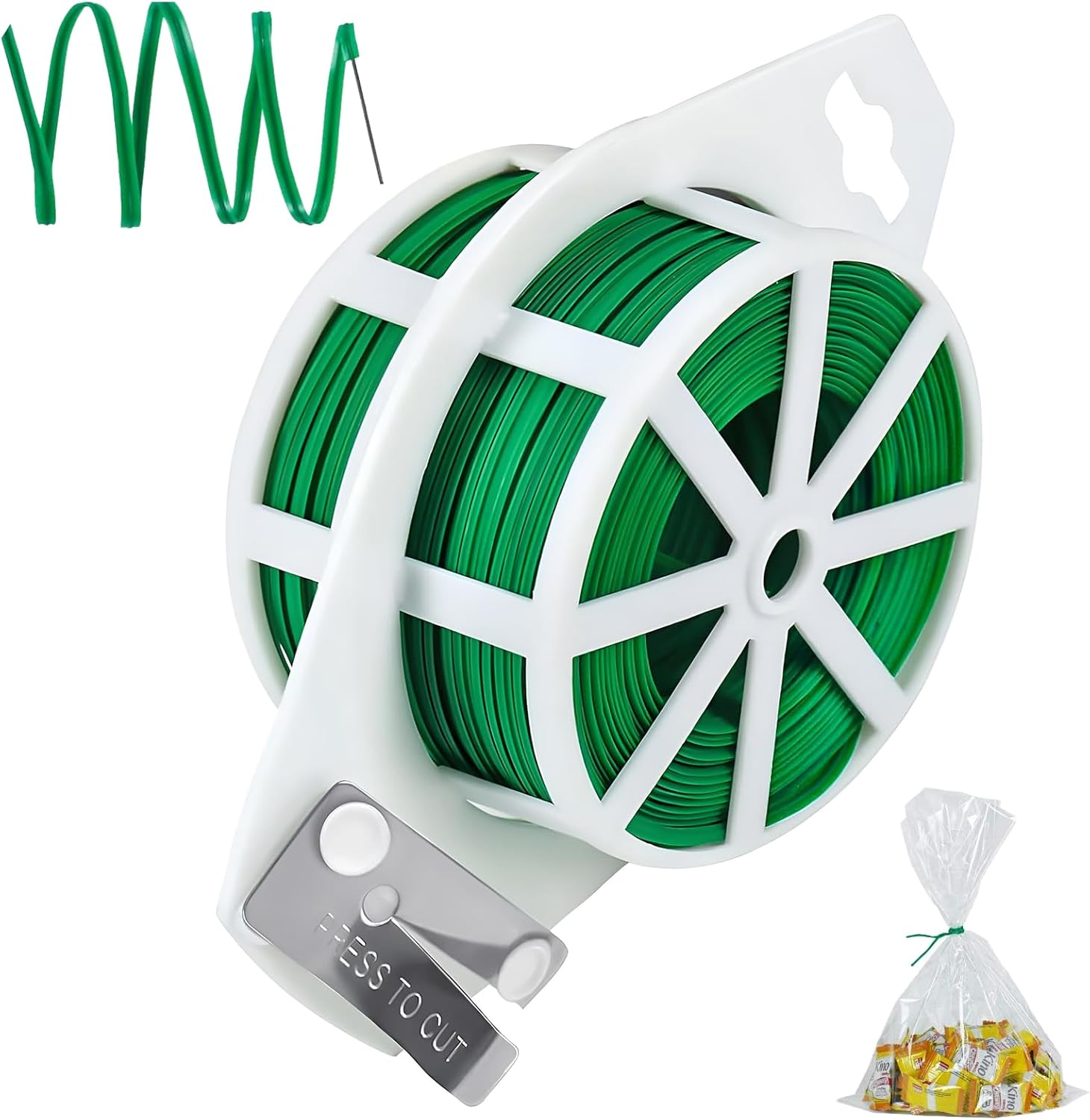 100 M Plant Wire Binding Wire, Plant Binding Wire, Coated Green, Lumens Wire, Garden Wire, Soft, Plant Cord with Built-In Cutter for Gardening, Climbing Plants, Vines, Shrubs and Flowers