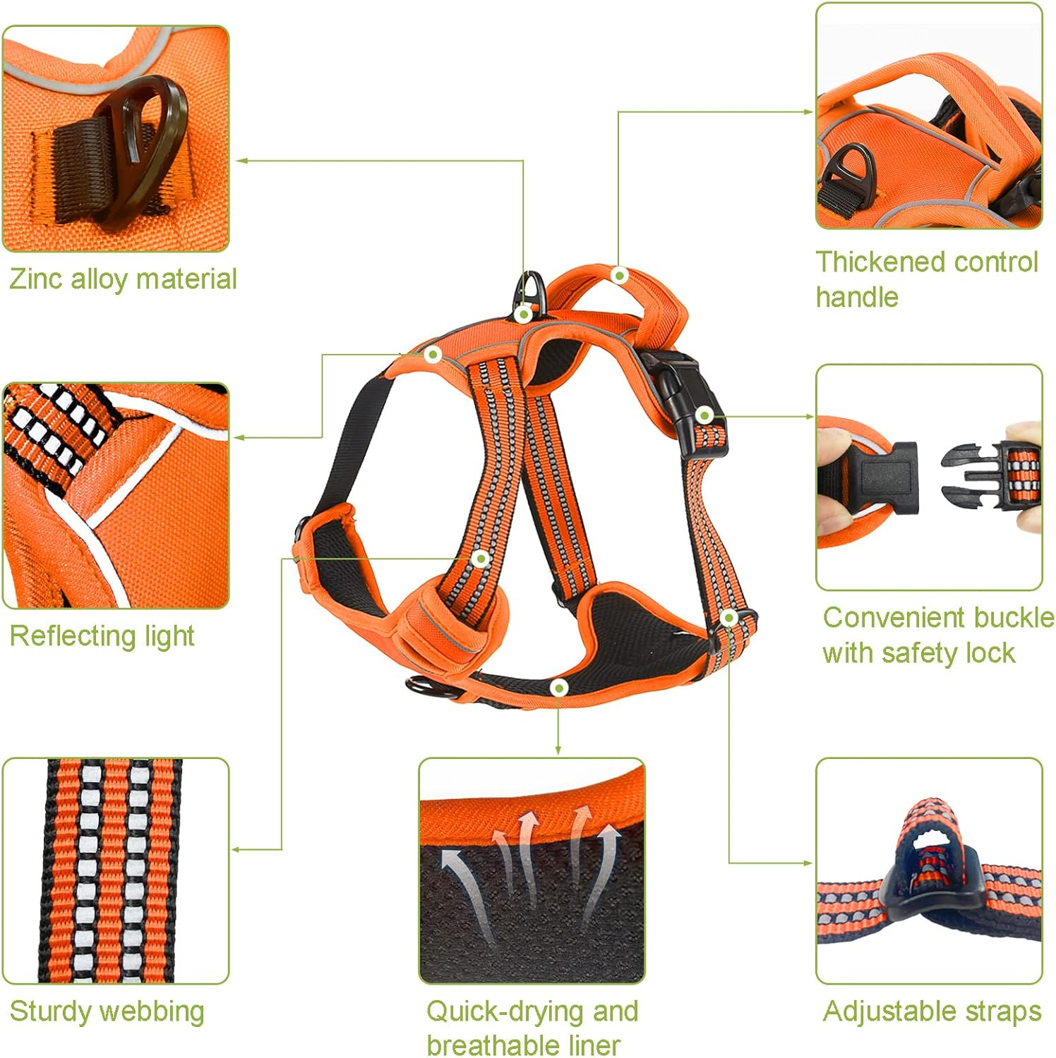 No Pull Dog Harness for Small Medium Large Dogs Adjustable Reflective Pet Vest with Front Clip Padded Harness for Dogs Easy Control Handle Best for Outdoor Training and Walking Orange S - Medium, Black Harness+Leash image number 4