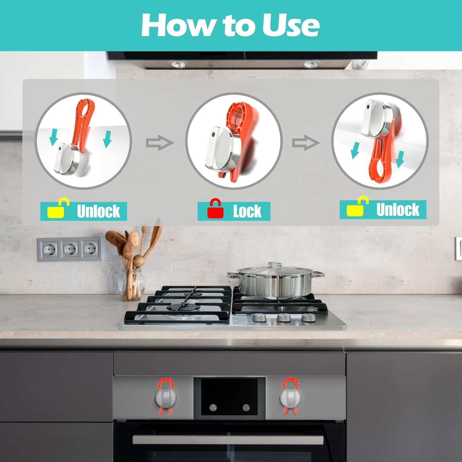 Stove Stoppaz Stove Knob Locks (5 Pack), Child Safety Guards, Durable Design - Baby and Pets Proof (Red) image number 6