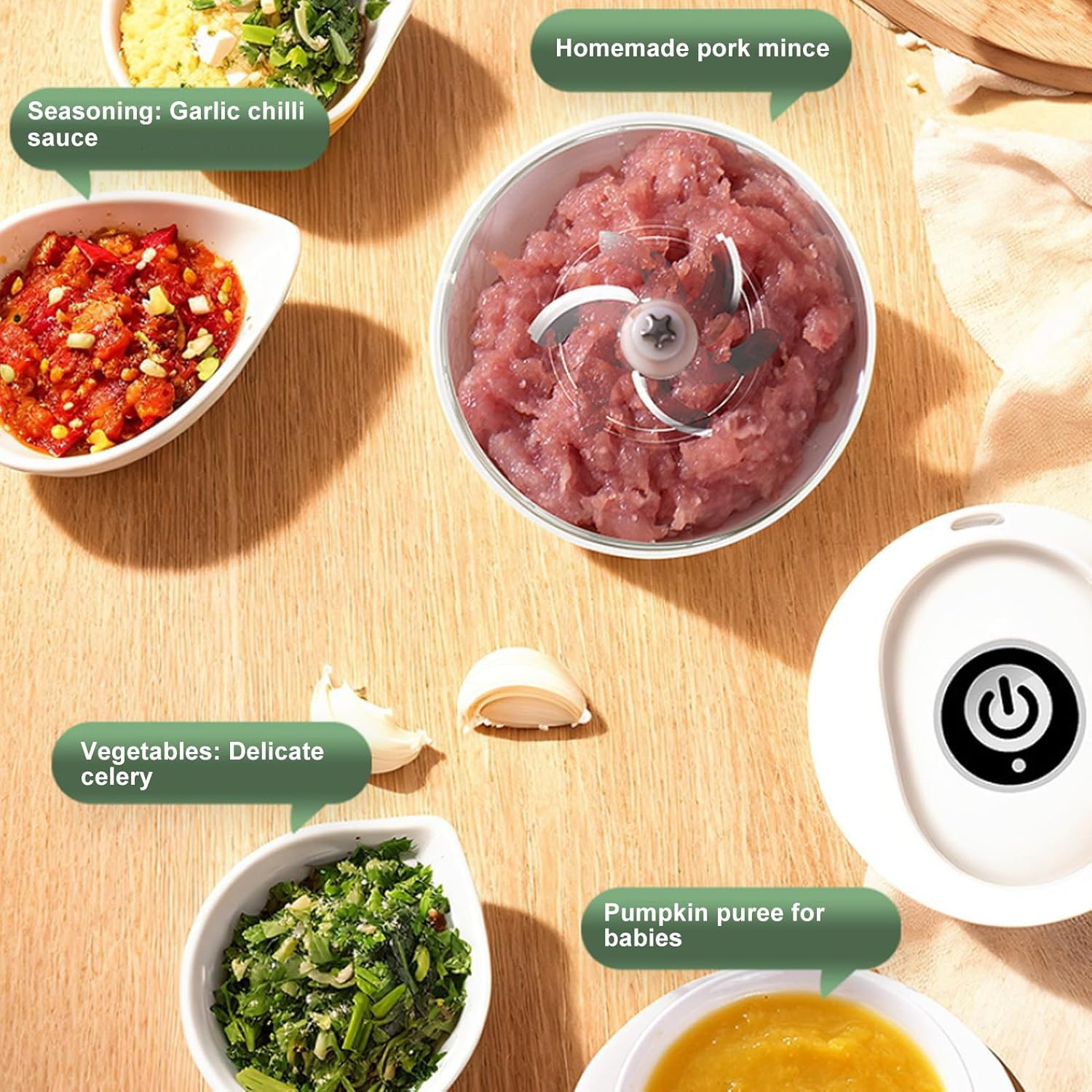 Electric Garlic Chopper, Mini Chopper Cordless Food Processor, Garlic Mincer, Onion Chopper, Garlic Grinder Meat Grinder, Rechargeable Vegetable Chopper Blender for Nuts Chili image number 5