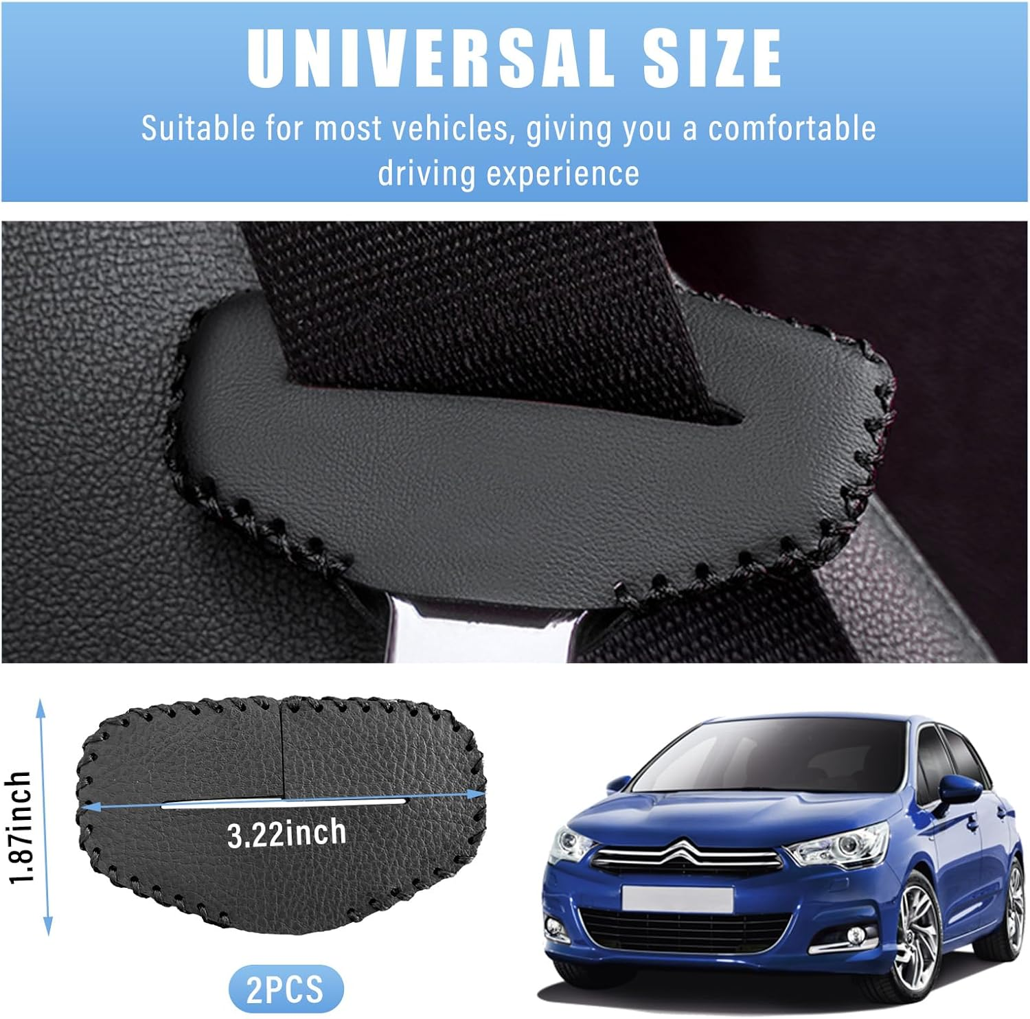 Augeny 2PCS Seat Belt Buckle Cover, Anti-Scratch Leather Car Seat Belt Silencer Clip Holster, Auto Seat Belt Buckle Protector, Universal Interior Decor Accessories for Most Vehicles (Black)