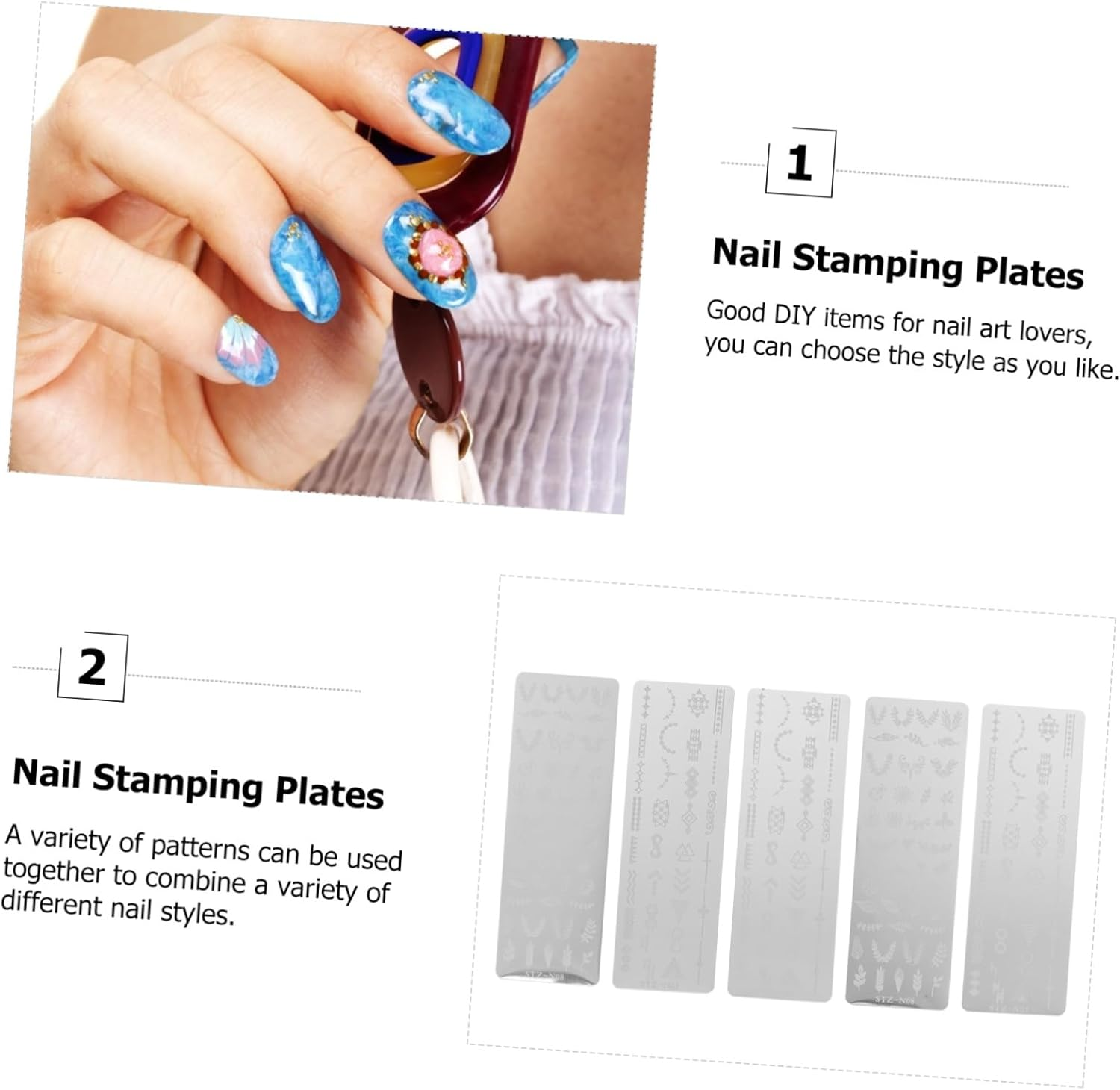 AUTSUPPL 5 Sheets Nail Art Stamping Plates Reusable Manicure Templates with Floral Butterfly Patterns for DIY Nail Art Women and Mothers image number 2