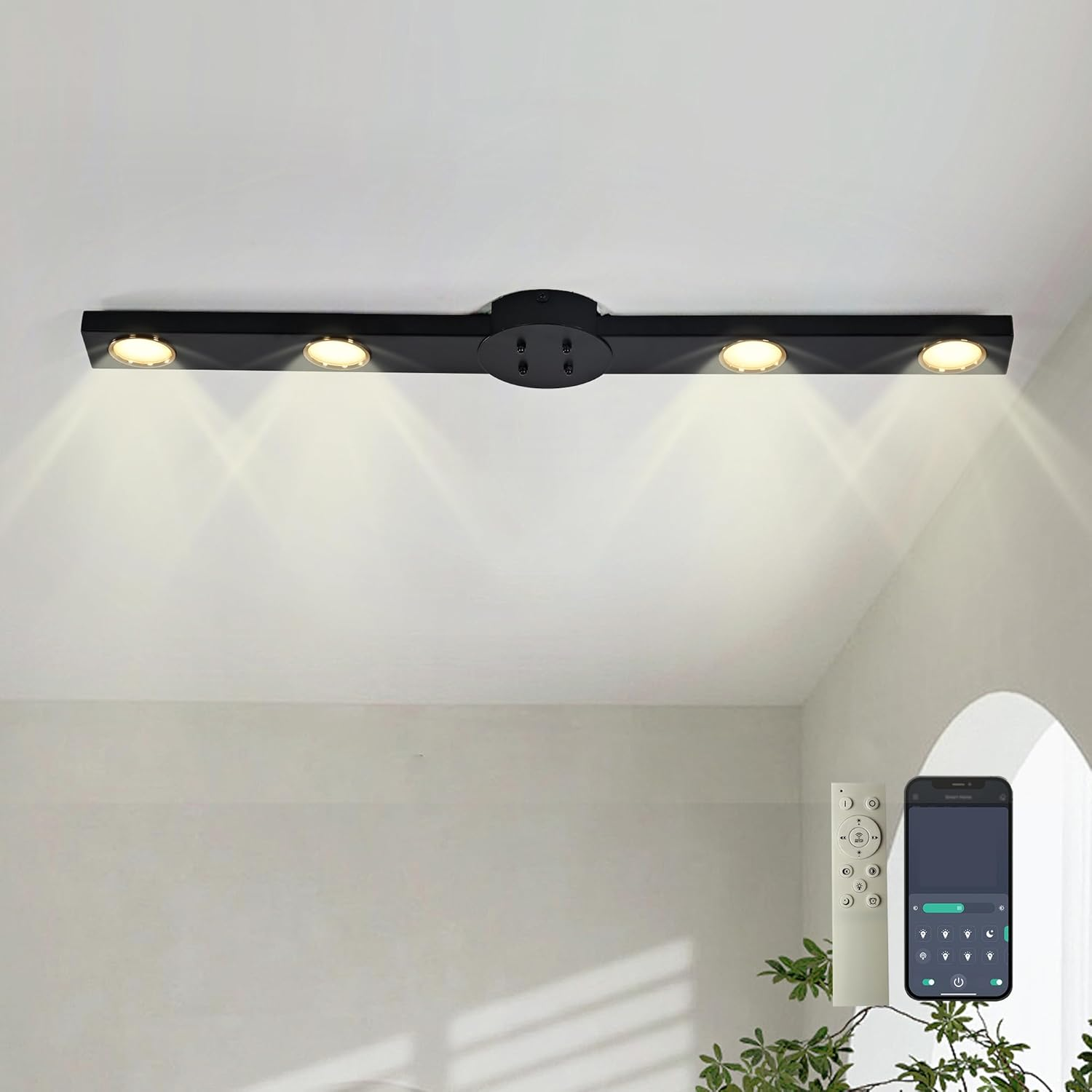 Ganeed 4-Light Track Lighting, Flush Mount Ceiling Spot Lights Fixture, Modern LED Track Light with Chrome Flexibly Rotatable Light Head for Kitchen Living Room, 4&times;GU10 Bulb (Included)