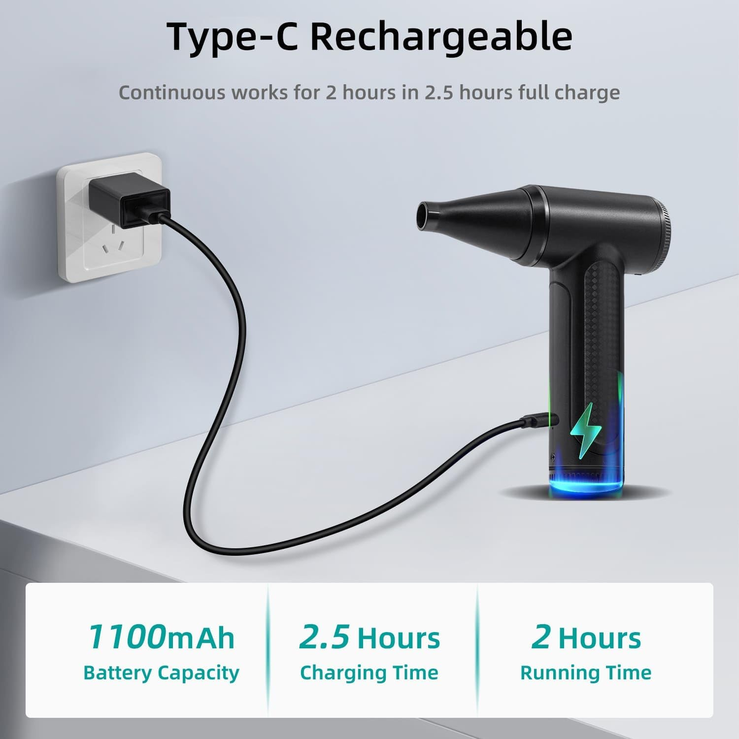 Mcbazel Portable Compressed Air Duster Blower,Mini Electric 100000 RPM Air Duster Blower,With IP65 Water-Proof Construction Ldeal for Tech Cleaning, Computer Keyboard, Inflation & More image number 2