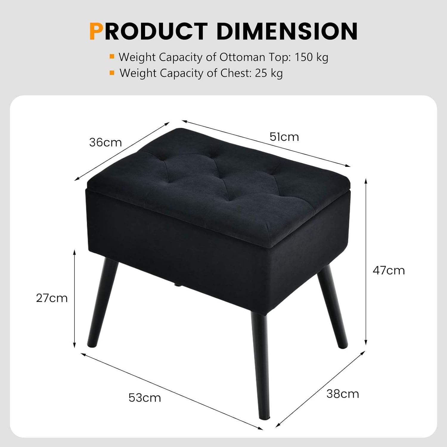 Costway Vanity Stool with Storage, Velvet Ottoman with Solid Wood Legs & Flip-Up Padded Seat, Modern Footrest Stool, Rectangular Shoe Changing Stool for Makeup Room, Entryway & Bedroom image number 4