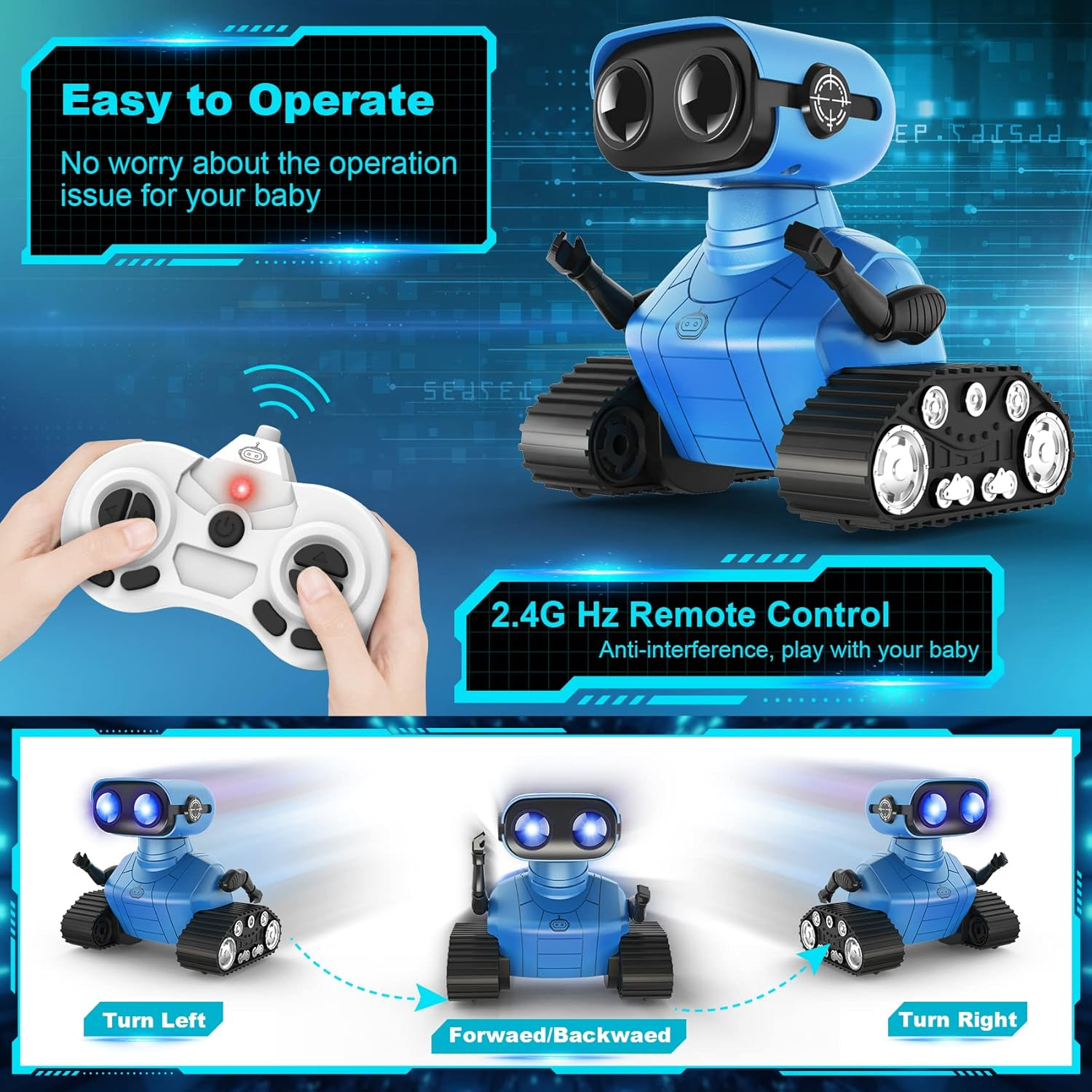 Robot Toys for Boys Girls, Rechargeable Remote Control Emo Robots with Auto-Demonstration, Flexible Head & Arms, Dance Moves, Music, Shining LED Eyes for 3+ Years Old Kids image number 2