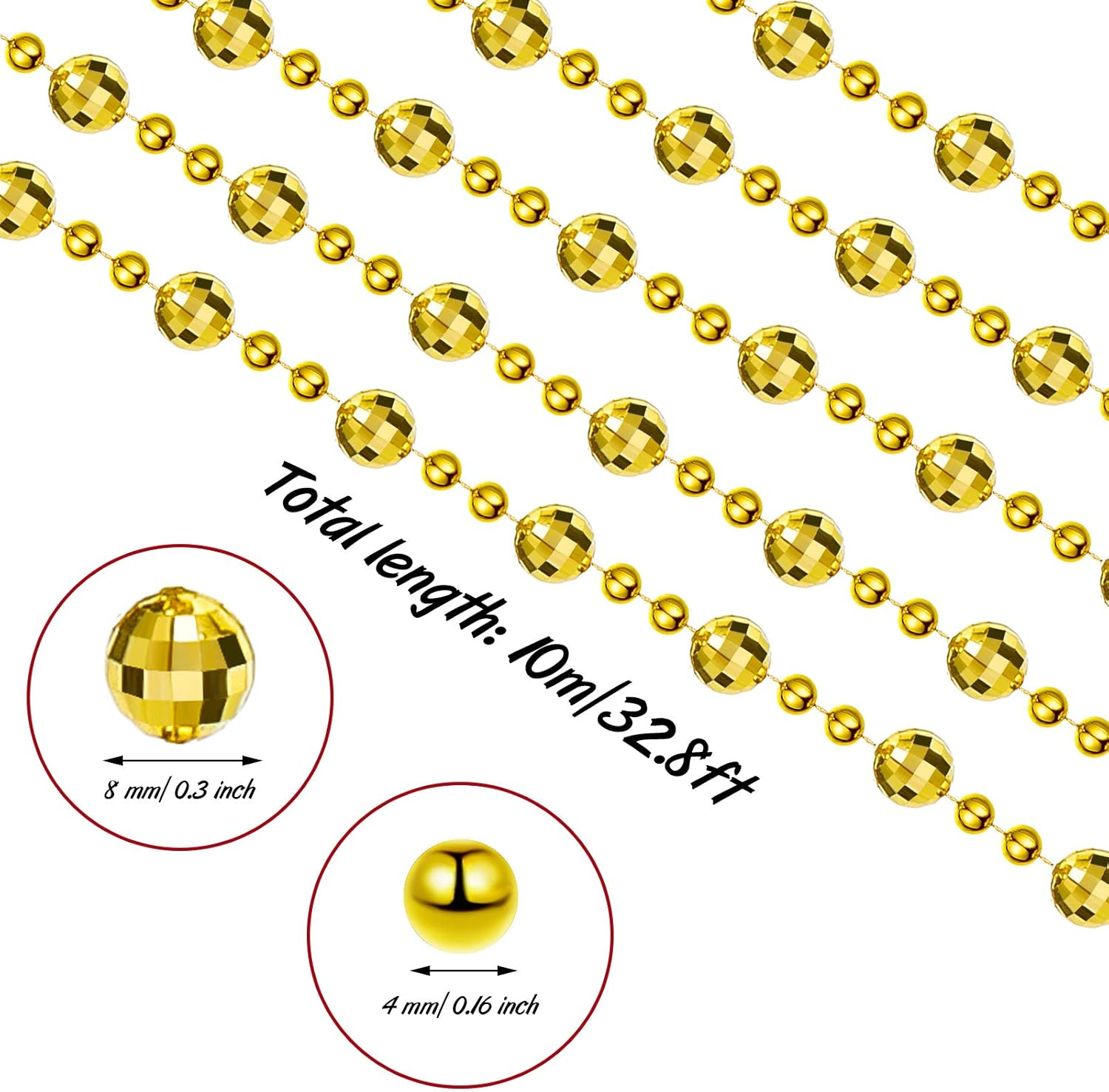 WILLBOND 32.8 Feet Christmas Tree Beads Beaded Garland Strand Plastic Pearls Beads Garland Crystal Bead Roll for Christmas and Holiday Decorations (Gold) image number 6