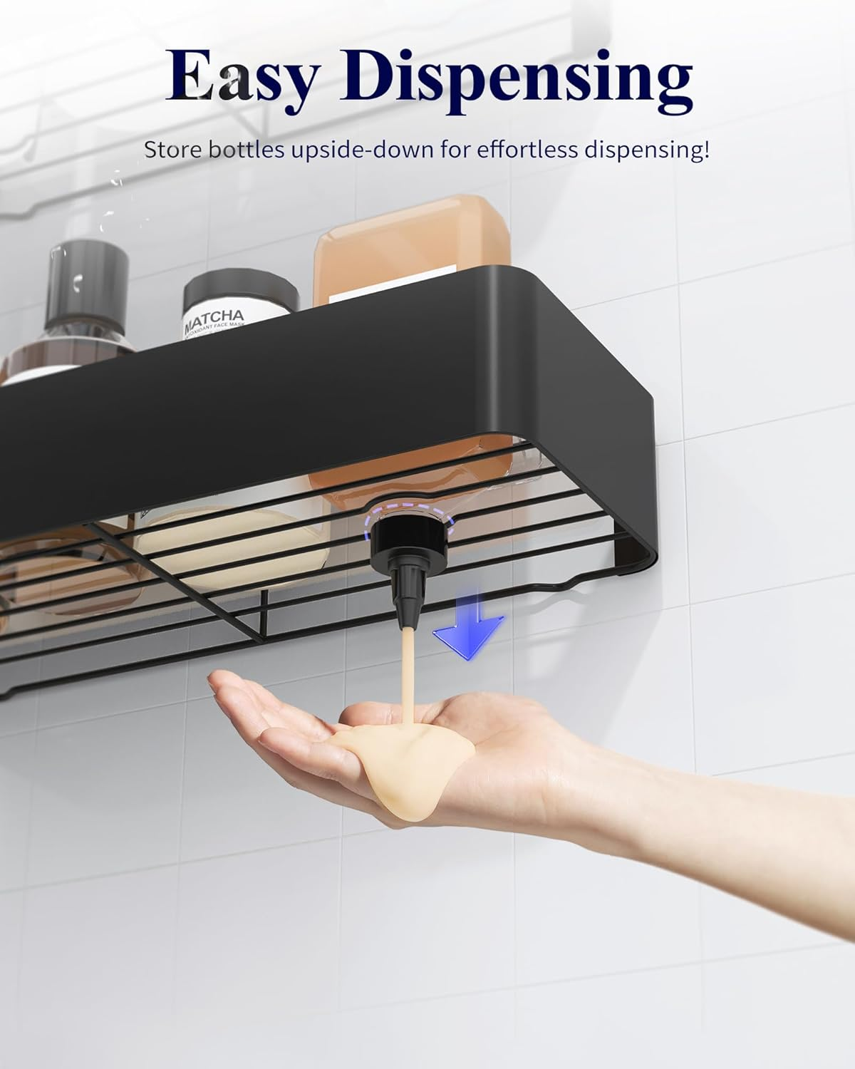 Kitsure Large Shower Caddy - 2 Pack Adhesive Shower Shelf, No Drill Bath Caddy for Bathroom Storage, Rustproof Bathroom Organiser, 11.7 X 29.9 X 5.5 Cm, Black - White image number 5