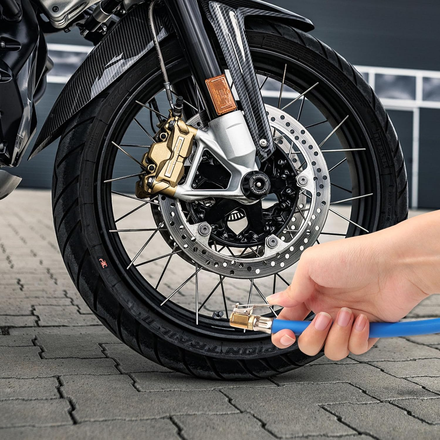 Tyre Inflator Hose 36.5 Cm Long with 2 X 8 Mm Schrader Valve Lever Connector Air Chuck Tyre Inflator Hose Valve Extension Adapter Motorcycle Bicycle Car Valve Plug Valve Connection Hoses image number 3