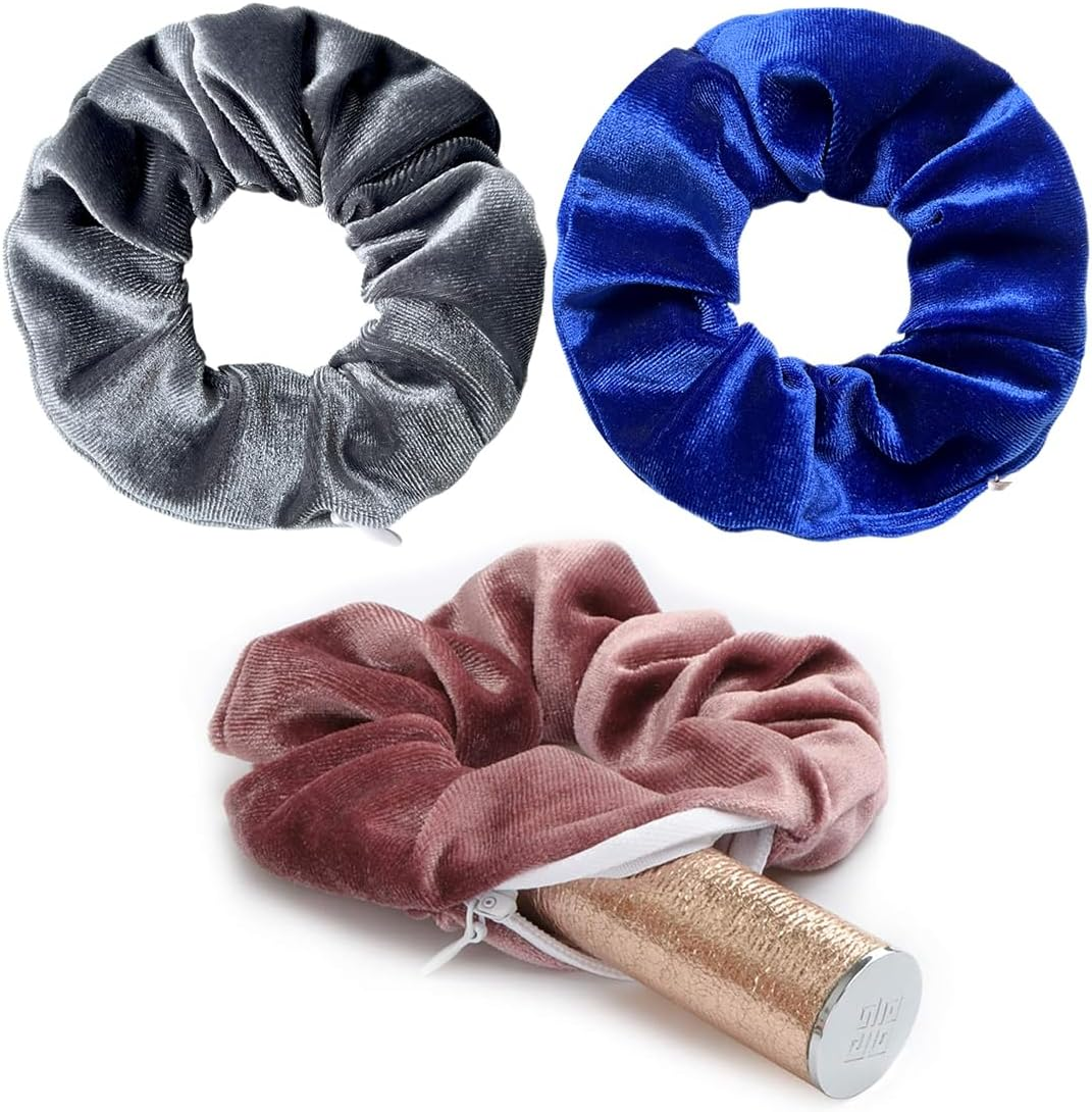 WERIGONI Pack of 3 Women'S Hair Bobbles with Zip, Elastic Hair Bobbles with Hidden Zip Pocket, Secret Compartment, Scrunchie image number 4