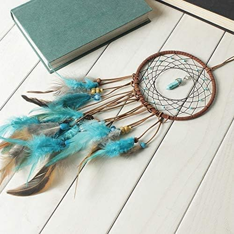 Dream Catcher Handmade Turquoise Dreamcatcher with Feathers Wall Hanging Decorations for Car Kids Room Ornament Blue image number 4