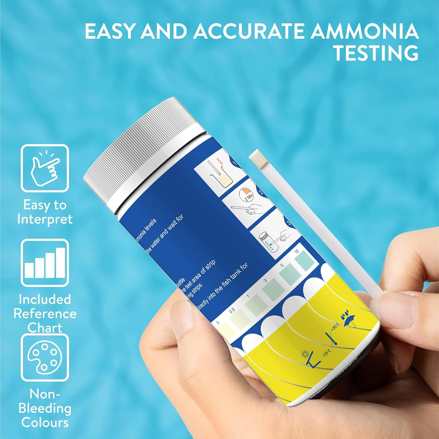KONLREMA Ammonia Test Strips for Fish Tank - 50 Aquarium Test Kit, Saltwater & Freshwater Aquarium Test Kit, Accurate Aquarium Water Test Kit for Fish Tank, Breeding Farms, Aquarium image number 6