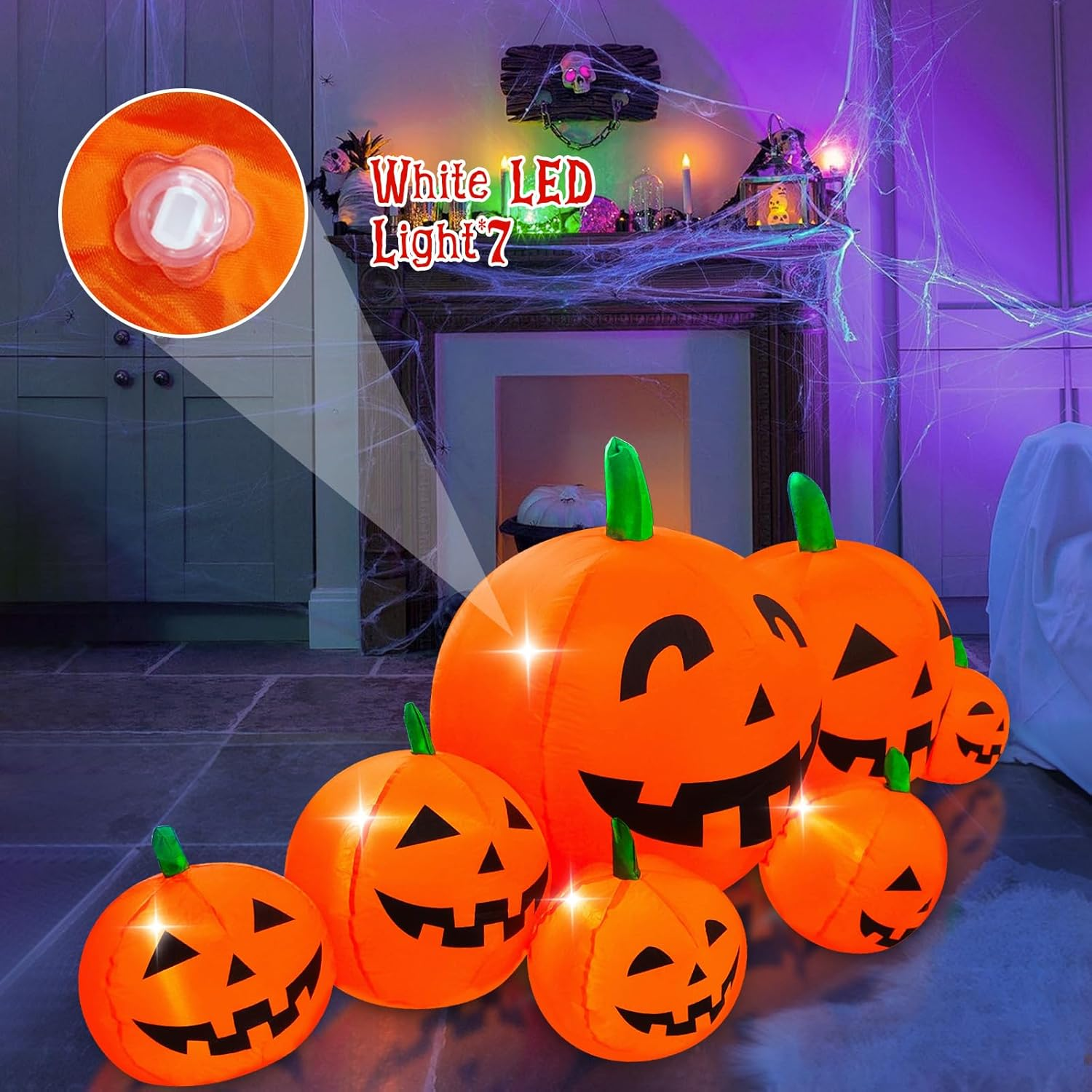 Oolong 8 Ft Halloween Inflatable Pumpkin Patch Family Decoration Jack-O-Lantern Decor for Lawn Yard Home Party Indoors Outdoors image number 4