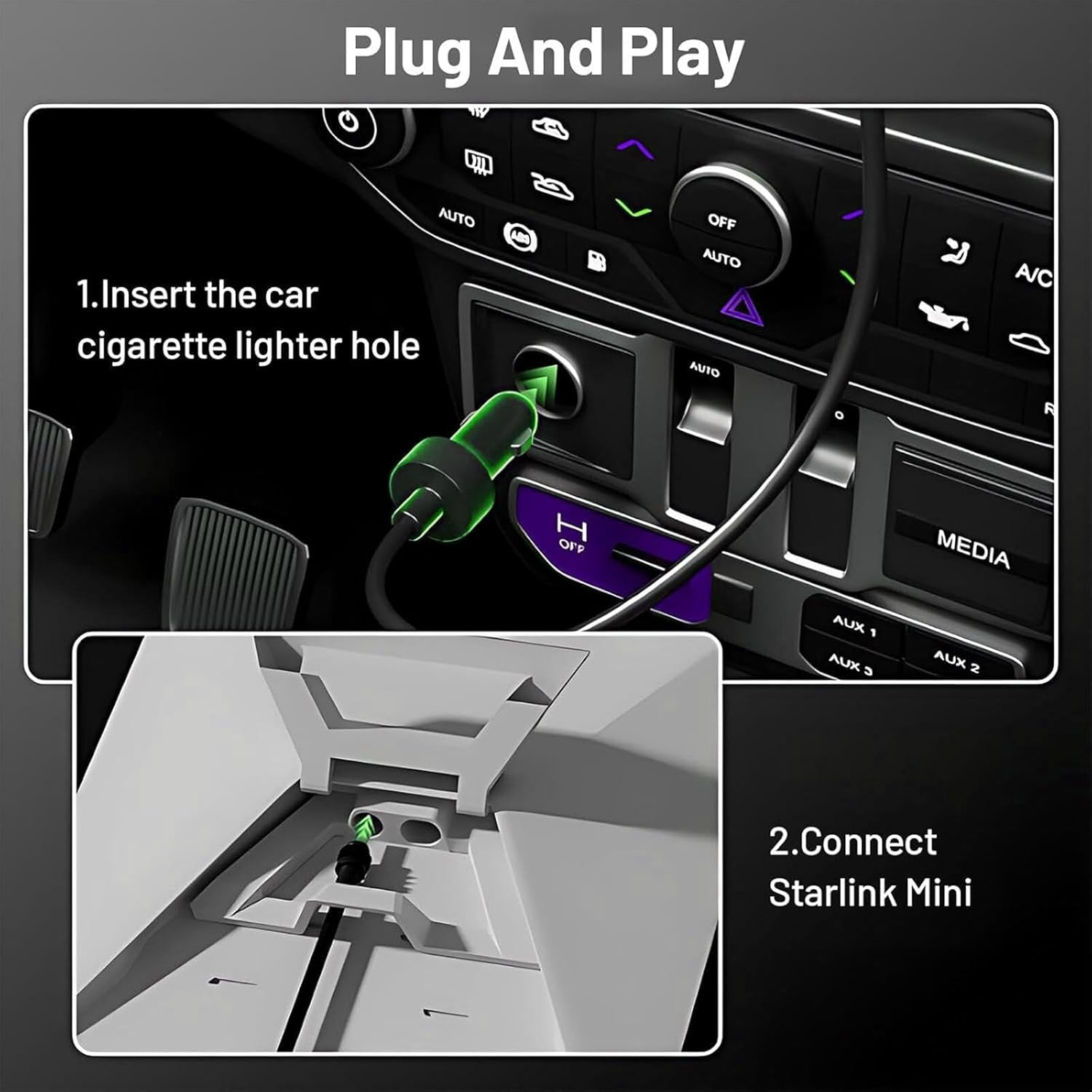 ​Lyvixora Starlink Mini Car Charger Cable 3M/10FT, Direct 12V-48V DC Power Cord for Starlink Mini DC Male to Cigarette Lighter Socket, Waterproof Vehicle Power Adapter for Trucks/Boats/Camping​ image number 4