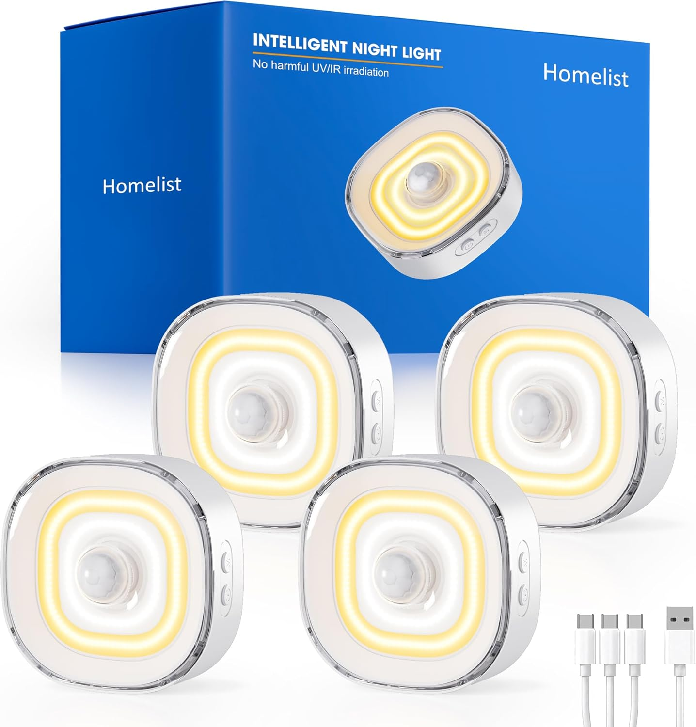 Homelist 68-LED COB Night Light with Motion Sensor, 100 Lm, Dimmable, Rechargeable, 3 Colours, Stair Light with Motion Sensor, Under-Unit Light, Kitchen LED for Stairs, Kitchen, Hallway, Bathroom image number 2