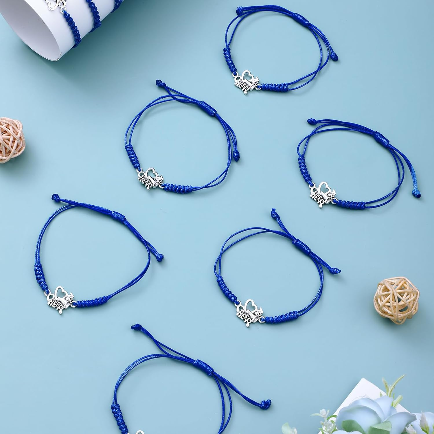 Rtteri 20 Pcs Cheerleader Gifts Cheer Bracelet Girls Cheerleading Charm Bracelet Adjustable Cheerleader Gifts for Cheer Team Cheerleading Jewelry Accessories Bulk - Blue Cheer image number 3