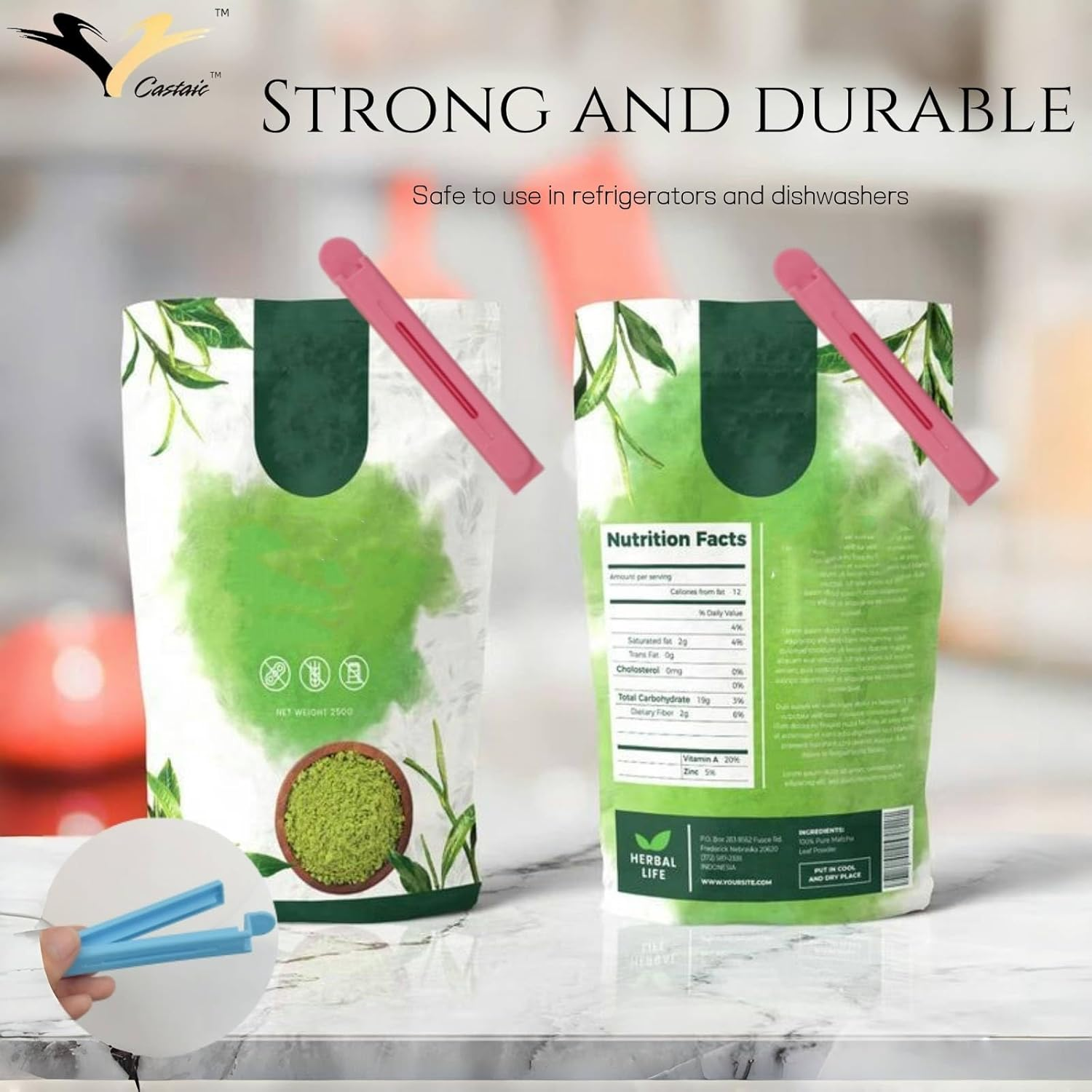 Castaic 12Pcs Plastic Sealing Clips for Food Bags, Food Preservation，Bag Clips in 3 Size (Set 1)