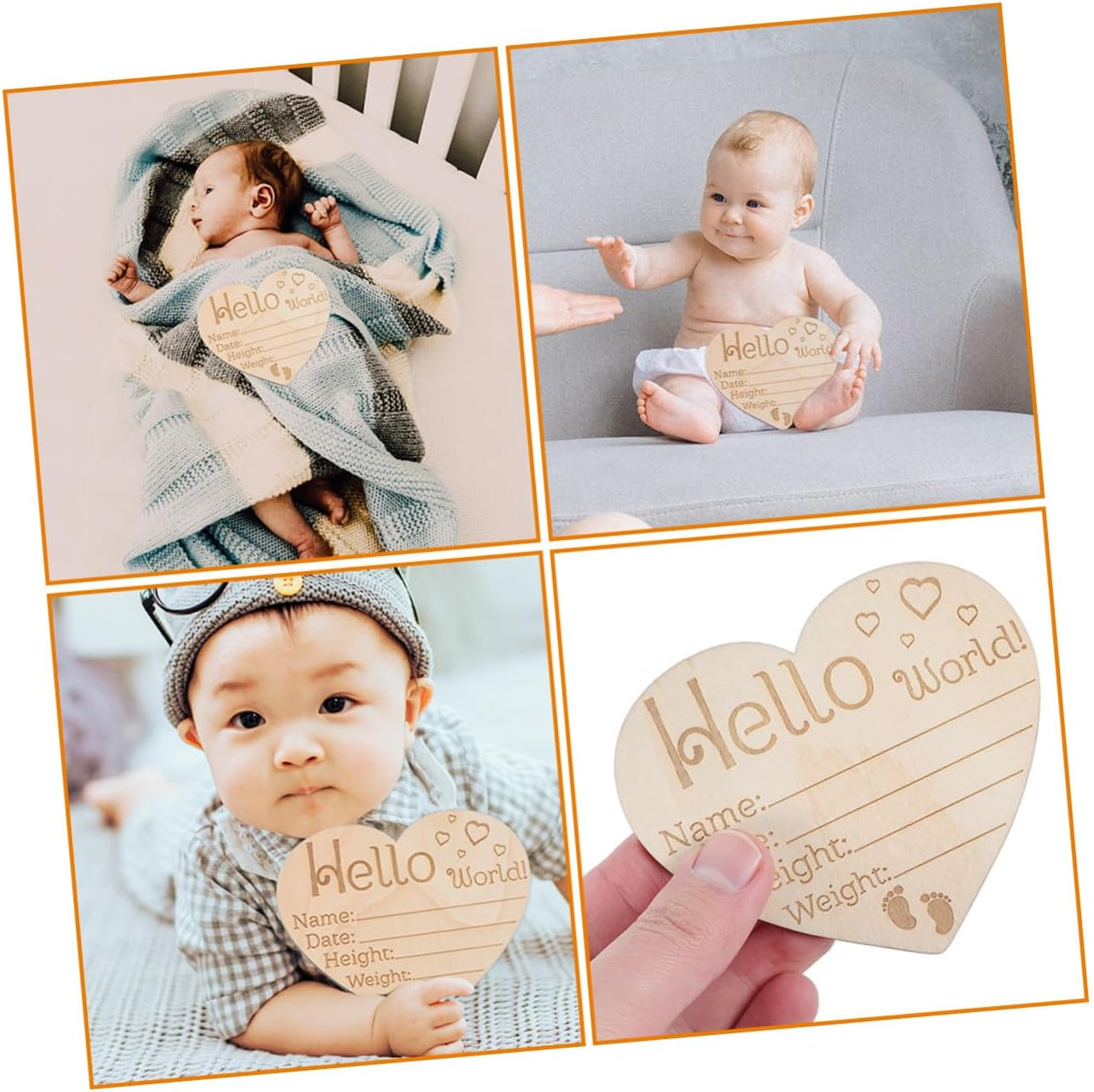 4Pcs Wooden Newborn Announcement Sign Heart Shape Name Sign for Photography Props Nursery Decoration Unique Milestone Keepsake image number 5