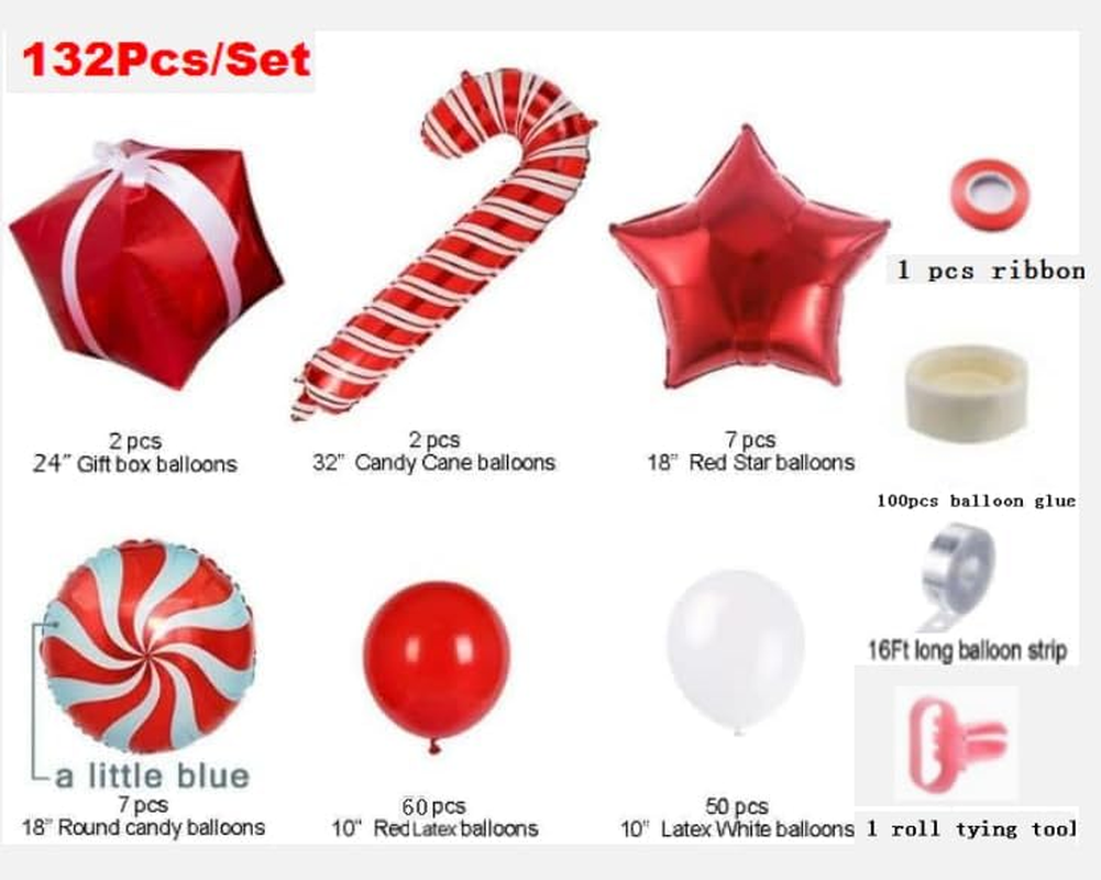 LDFWAYAU Red Balloon Garland Arch Kit for Christmas Red Candy Stars Balloons Xmas Baby Shower Birthday Wedding Party Decorations with Balloon Strip and Glue Dots (B) image number 3