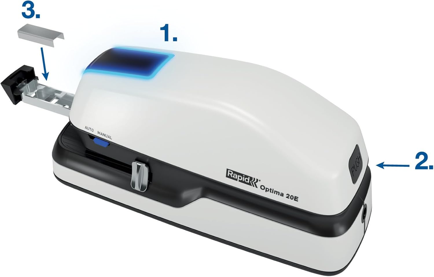Rapid Optima 20E 2102351 Electric Stapler Set with 1000 Staples, Capacity 20 Sheets, with LED Indicator, Ideal for Office and Home Office, White image number 1
