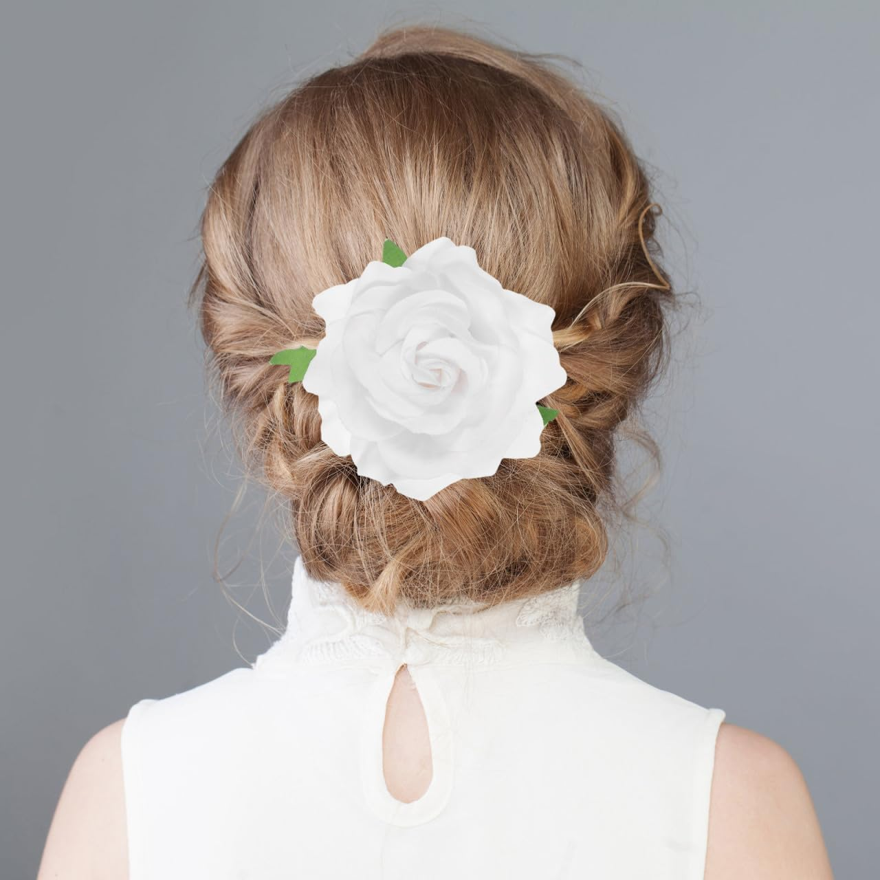 Beavorty 4 Pieces Pink Flower Hair Clips Women Thick Hair Brooch Wedding Flowers Silk Flowers Man Antique White image number 5