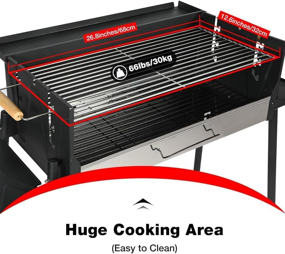 Foldable Portable Charcoal Grill, Large Outdoor BBQ Grill with 3 Adjustable Heights, Detachable Charcoal Grill with Stand for Garden Picnic Outdoor Cooking image number 3