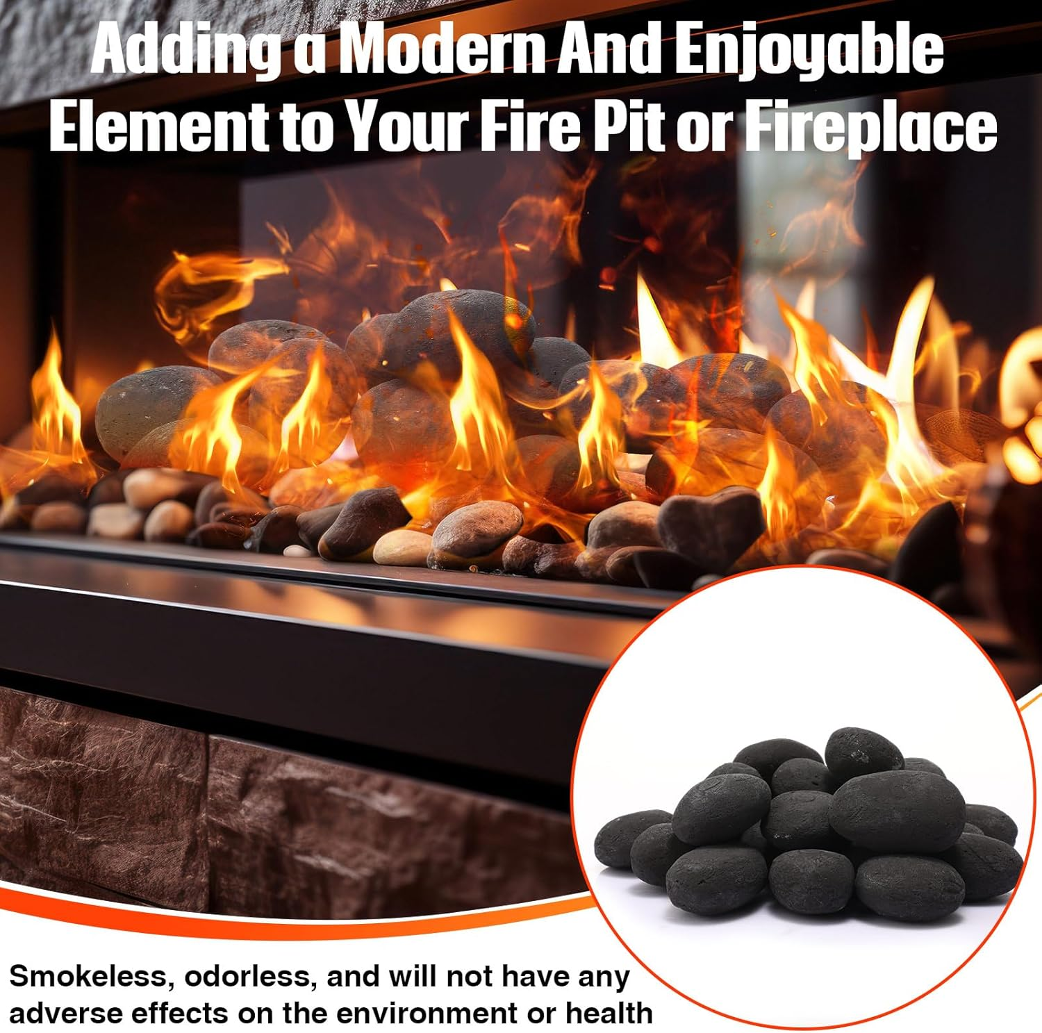 Suzile 48 Pcs Lava Rocks for Fire Pit, 2"-3" Lava Stones Firepit Rocks Lightweight Ceramic Fiber Pebble Stones for Indoor Outdoor Gas Fire Pit and Fireplace(Black) - Gray image number 2