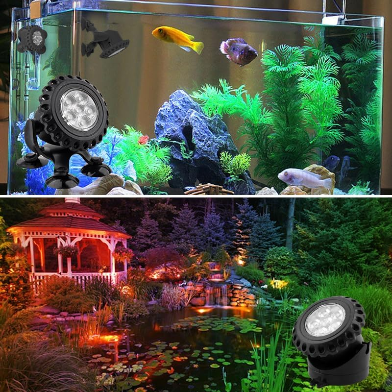 Solar Powered Multi-Colour Pond Lights, 3 Spotlights, 6 Colour Options,Underwater LED Pond Lights RGB Submersible Fountain Lights IP68 Waterproof Fish Tank Light for Aquarium Garden Pool Fountain image number 3