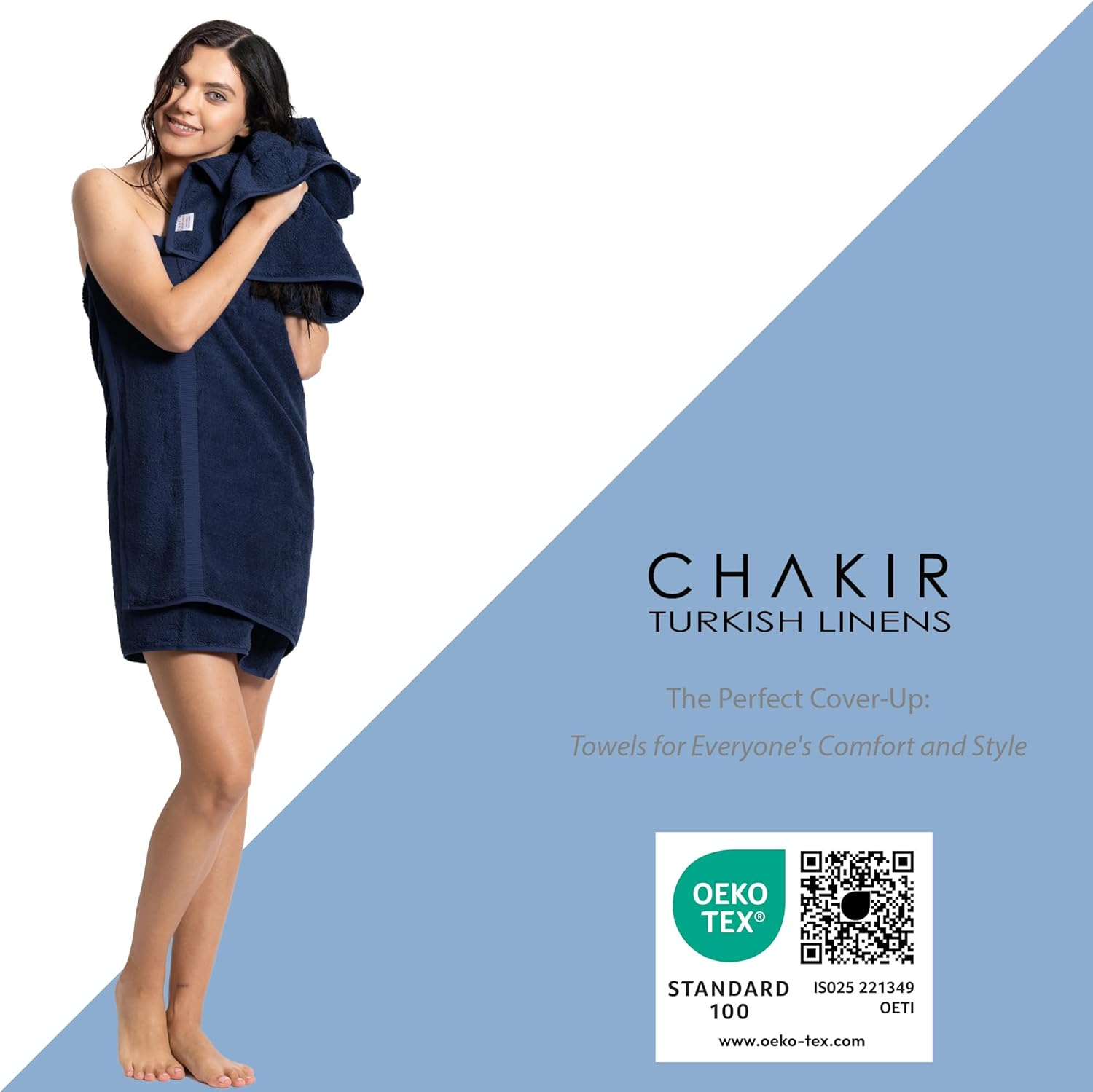 Chakir Turkish Linens, 100% Cotton Premium Quality Turkish Bath Sheets (35''X70'' Large Bath Sheet Towels - Navy) image number 5