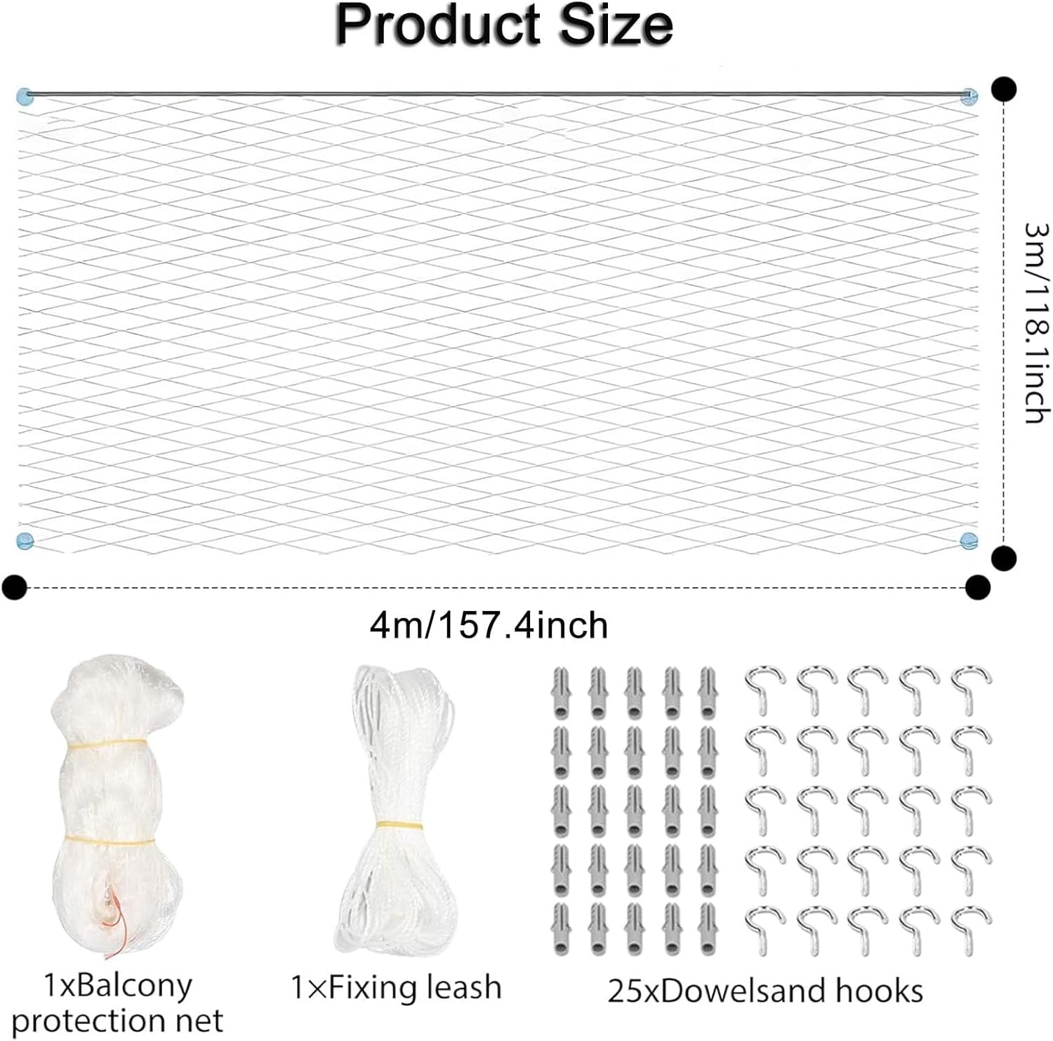 Transparent Balcony Cat Net, Cat Protection Net Made of Transparent Nylon, Cat Grid Balcony, 3 X 4 M, Cat Net for Balcony, No Drilling, Cat Net Wire Reinforced, for Balcony, Patio image number 1