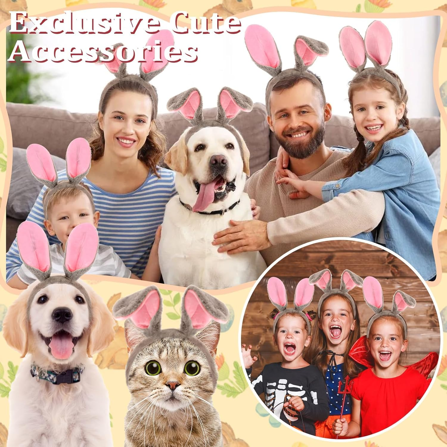 Easter Bunny Ears Headband Rabbit Ears Headband Bunny Costume Accessories Halloween Cosplay Hairbands - White image number 2