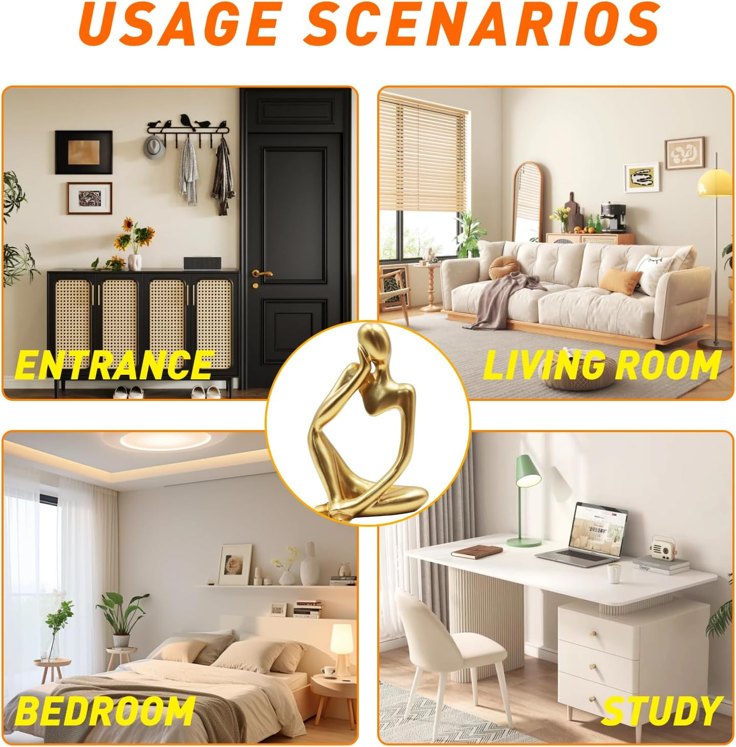 Elegant Gold Resin Thinker Statue Abstract Sculpture Ornament for Home and Office Decor, Unique Housewarming Gifts, Ideal Living Room, Desk, and Meeting Room Decoration Size 12.5 Cm image number 3