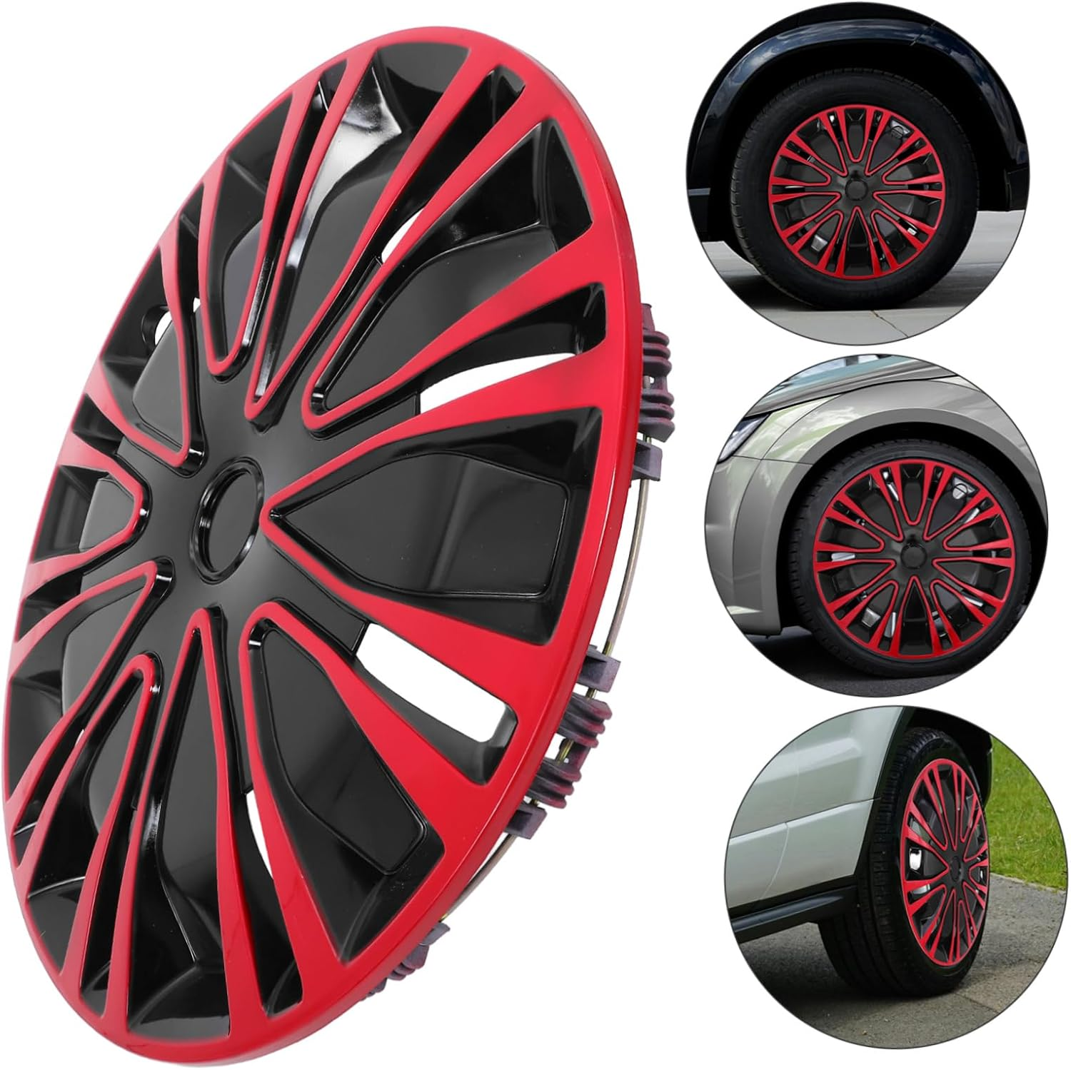GRIRIW 14-Inch Automotive Wheel Hub Covers Red Black, Universal Car Hubcaps for Vehicles, Decorative Dual-Color Wheel Caps Compatible Most Cars