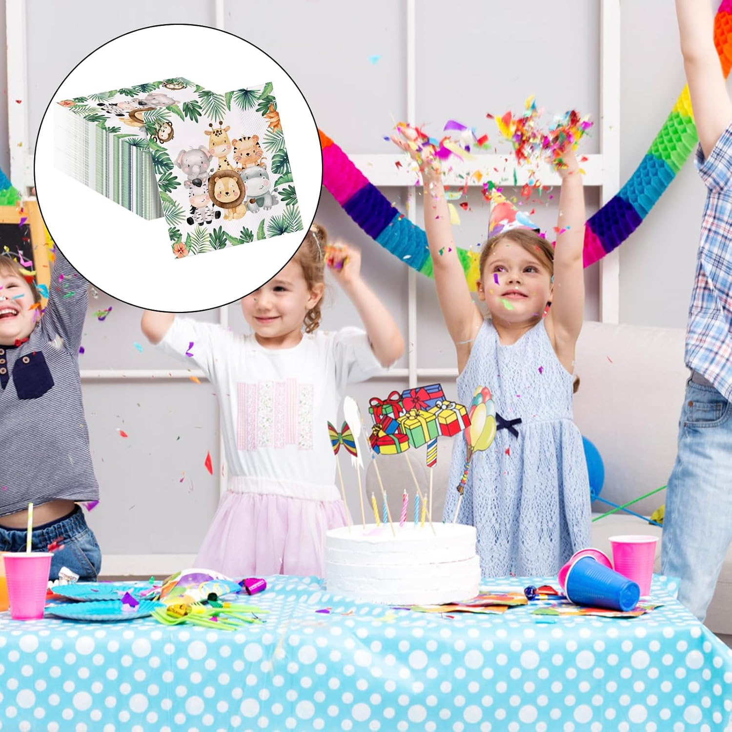 40 Pcs Jungle Animal Napkins,33X33Cm Disposable Dinner Napkins, Animal Paper Napkins for Jungle Safari Zoo Theme Birthday Party Supplies image number 4