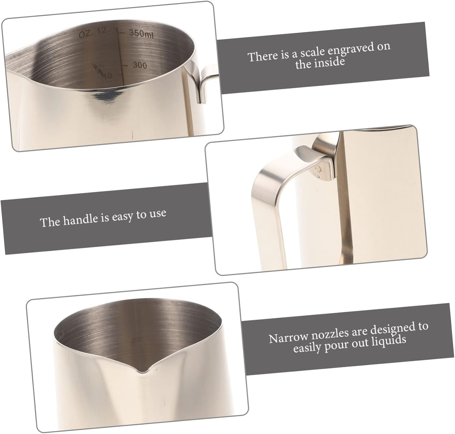 SECFOU Stainless Steel Handheld Milk Frothing Pitcher with Scale Convenient Kitchen Steaming Cup for Espresso Latte Cappuccino Art Comfortable Grip for Coffee and Milk Tea Lovers image number 1