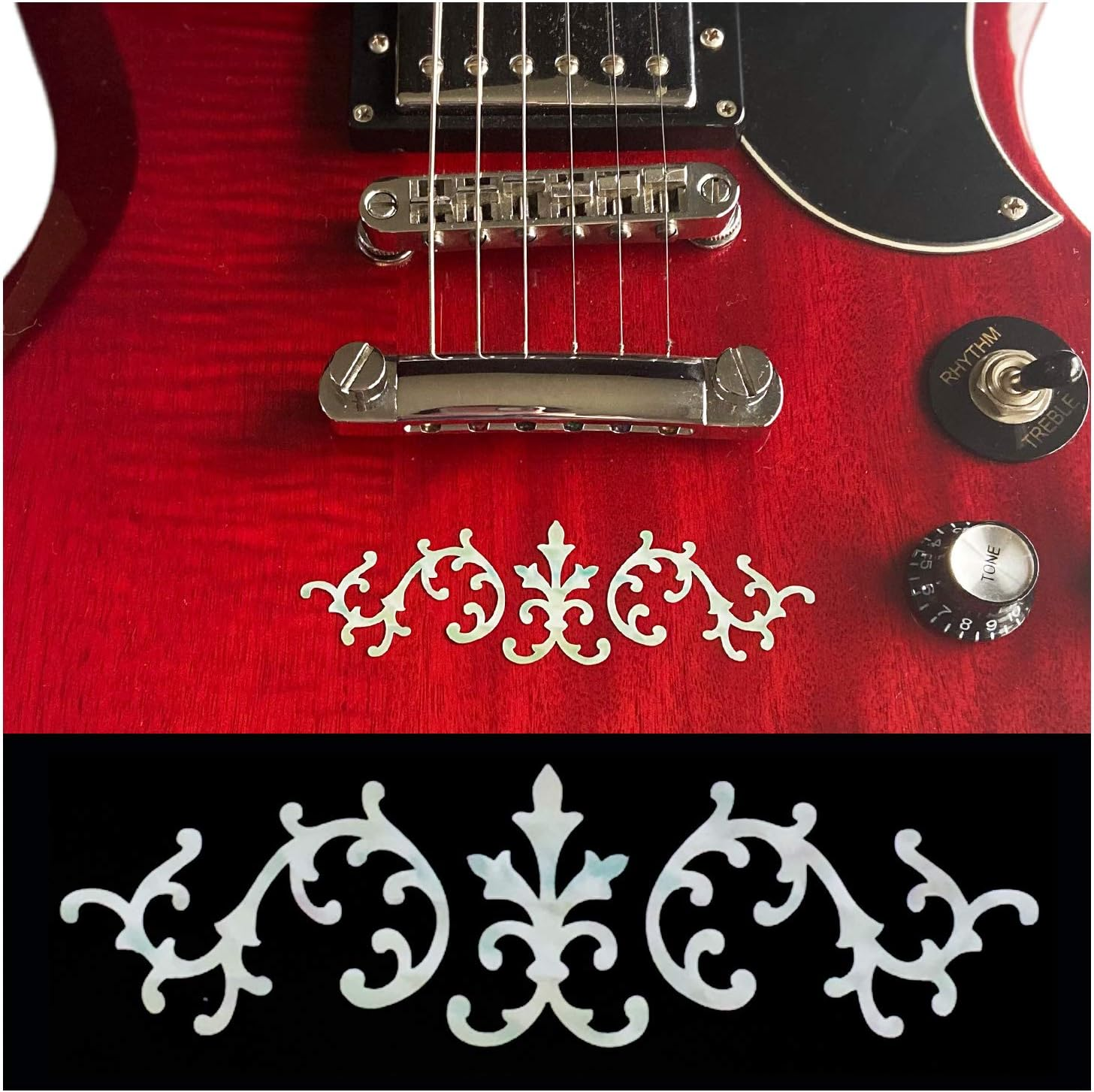 Inlaystickers for Guitars & Bass - SRV Vines (Stevie Ray Vaughan) - White Pearl image number 3