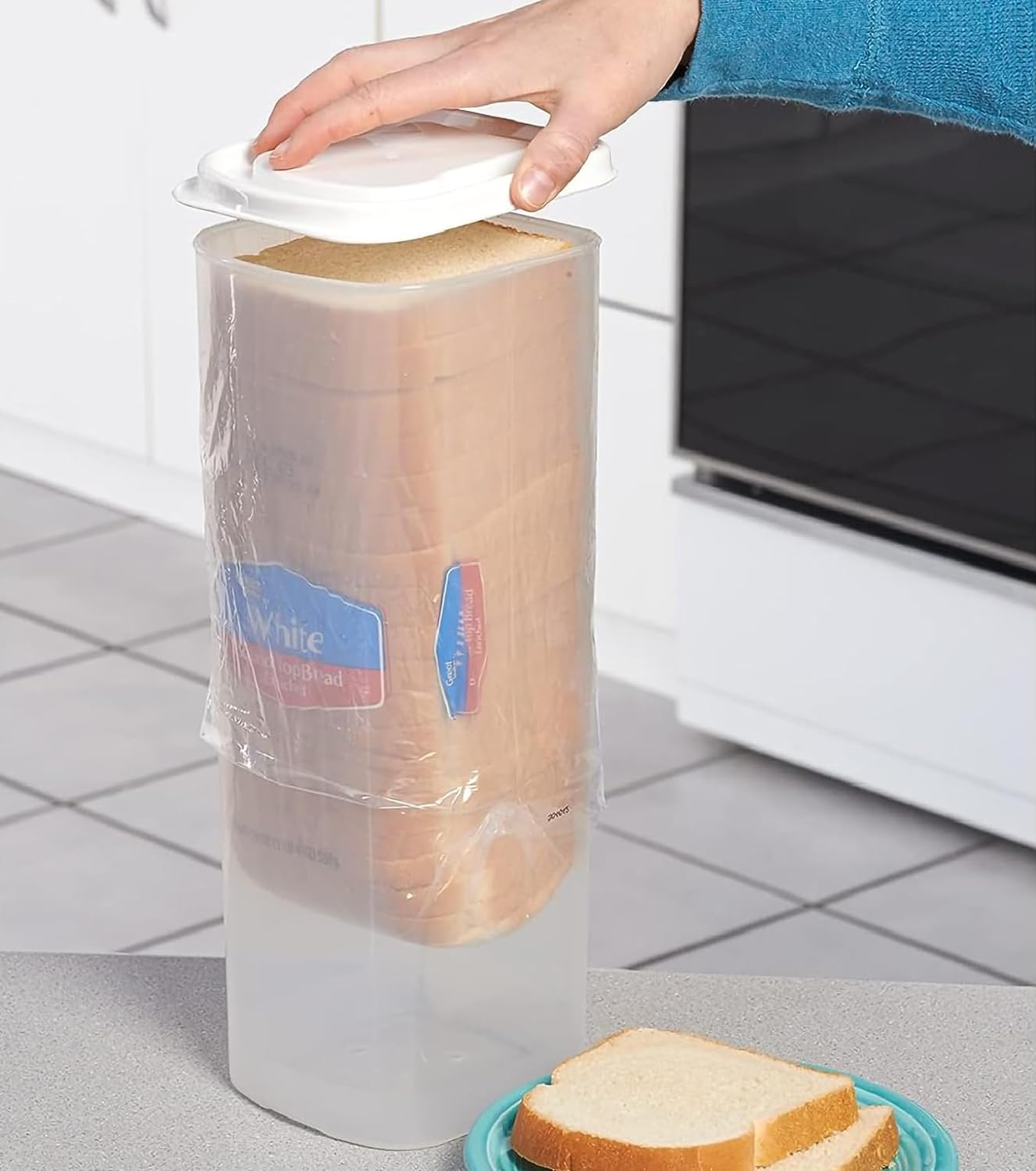 NDBOX Bread Container | Plastic Bread Box | Loaf Bread Storage | Sandwich Dispenser | Sliced Bread Saver Keeper (White Lid 2Pcs) image number 3