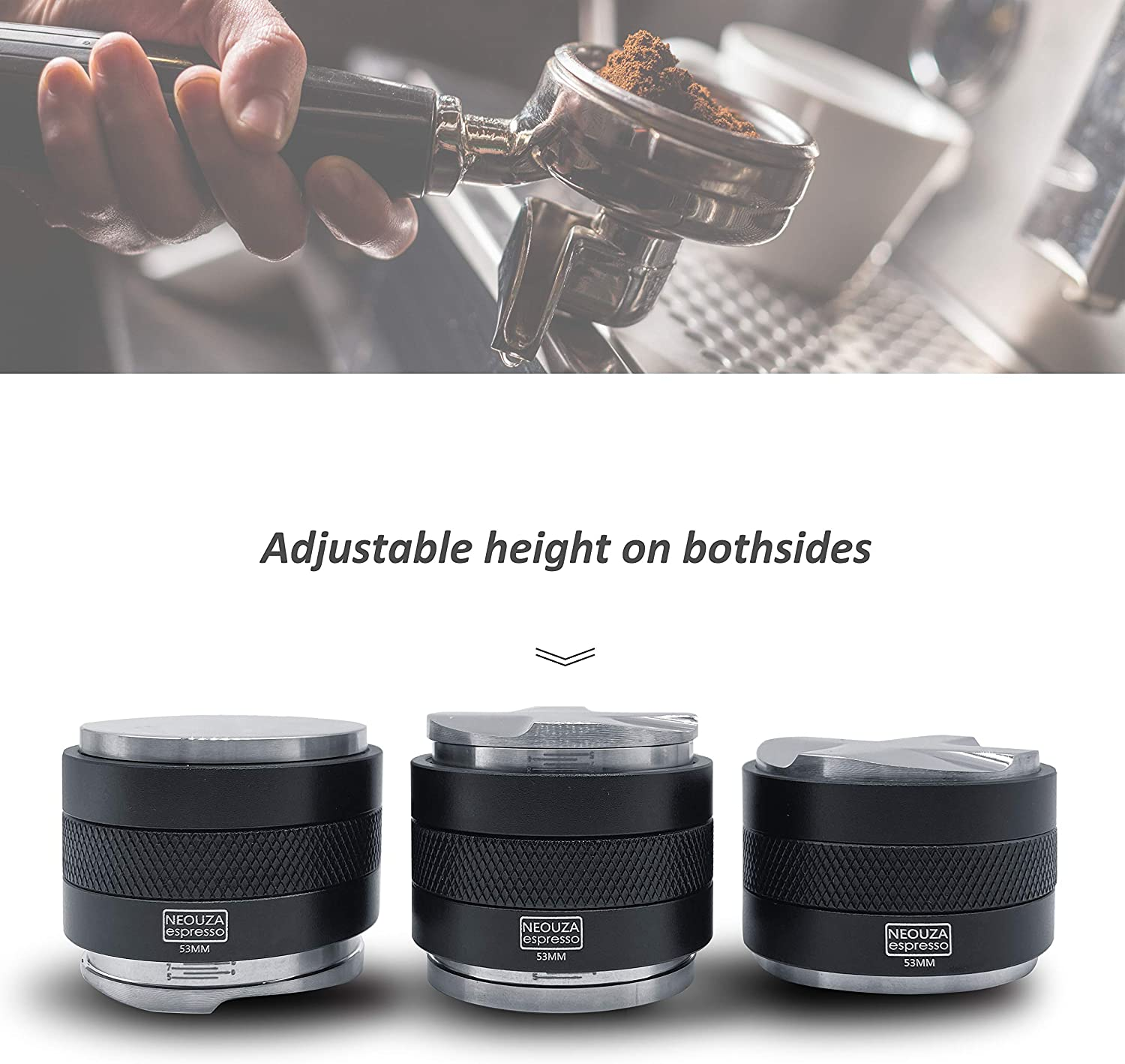 NEOUZA 53Mm Coffee Distributor & Tamper, Dual Head Coffee Leveler Compatible with Breville 54Mm Portafilter Coffee Machine Accessories, Adjustable Depth image number 4