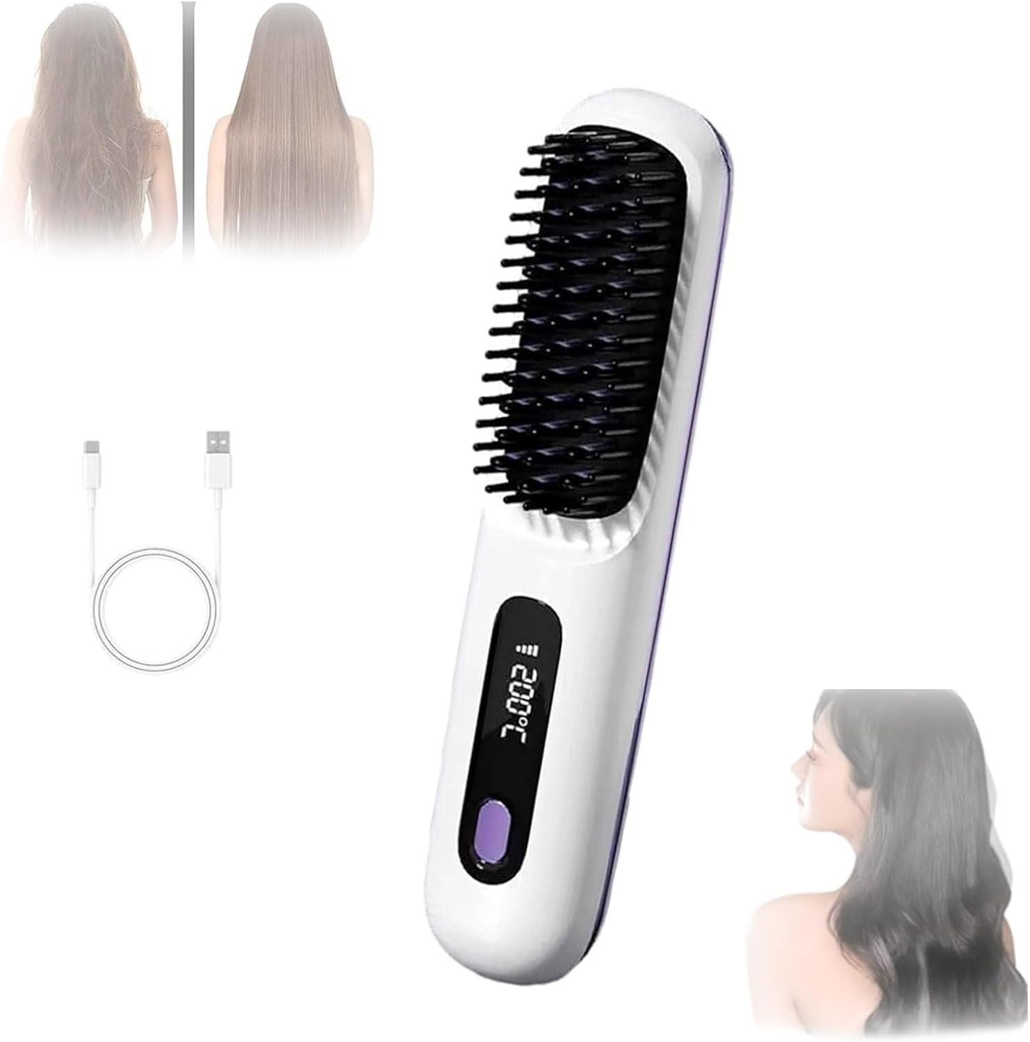 Bellabrush Pro,Bellabrush Pro Hair Brush,Bellabrush Pro Brush,Bellabrush Pro Hair Straightener Brush,Cordless Hair Straightener Brush,Bellabrush Portable Straightener Brush Heated Hair Comb (A)