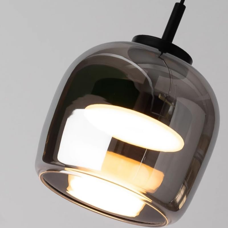 Smoked Grey Modern Pendant Ceiling Light Fixture - Small Size, Home Decor Hanging Lamp for Kitchen Decor, Dining Room Light, Bedroom, Adjustable Height and LED with 3 Temperatures