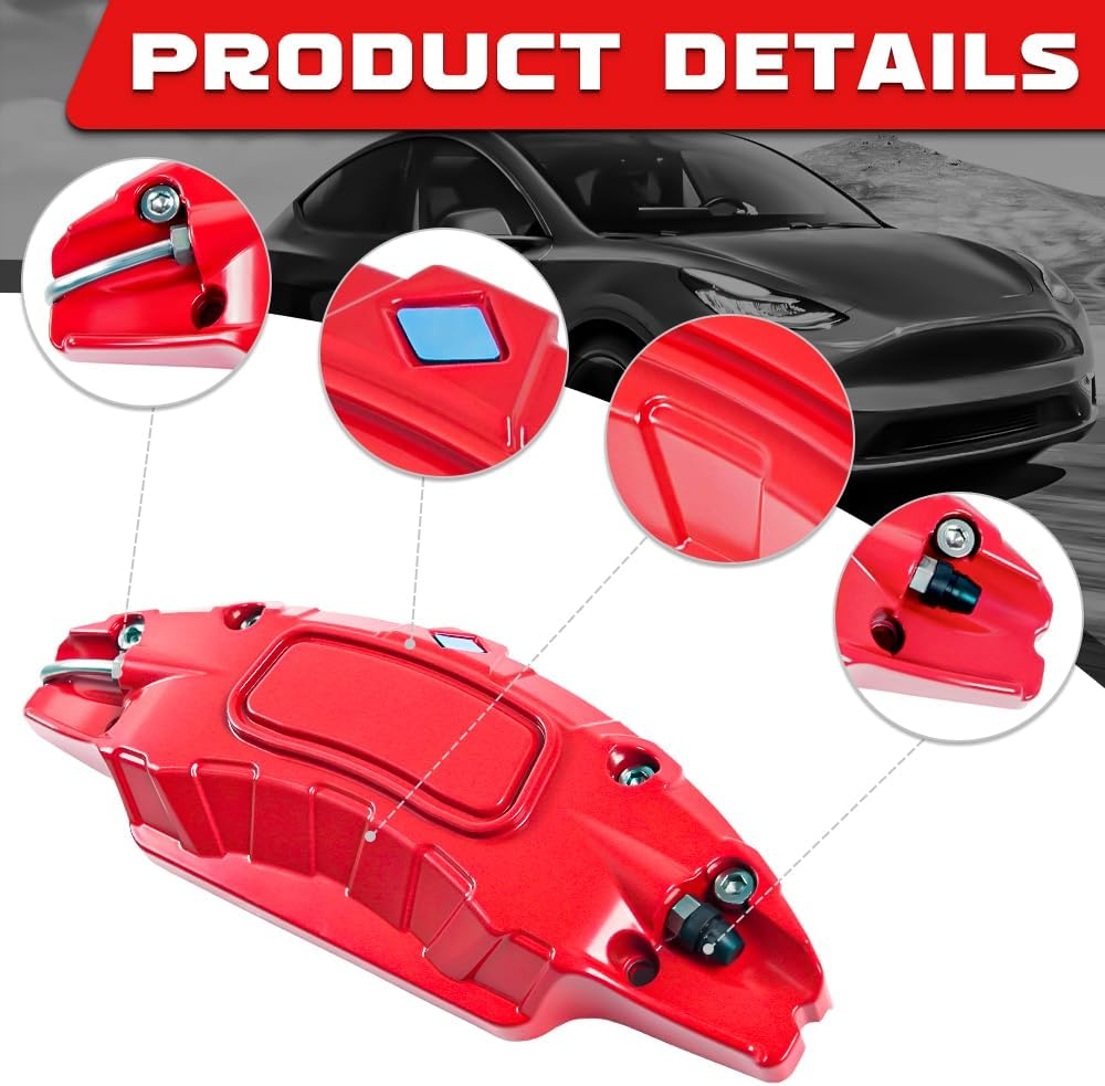 MIKODA Caliper Covers for Tesla Model Y 19" 20", 19In 20In Wheel Hub Front and Rear Brake Caliper Covers Compatible with Tesla Model Y 2017-2023 (Red) image number 1