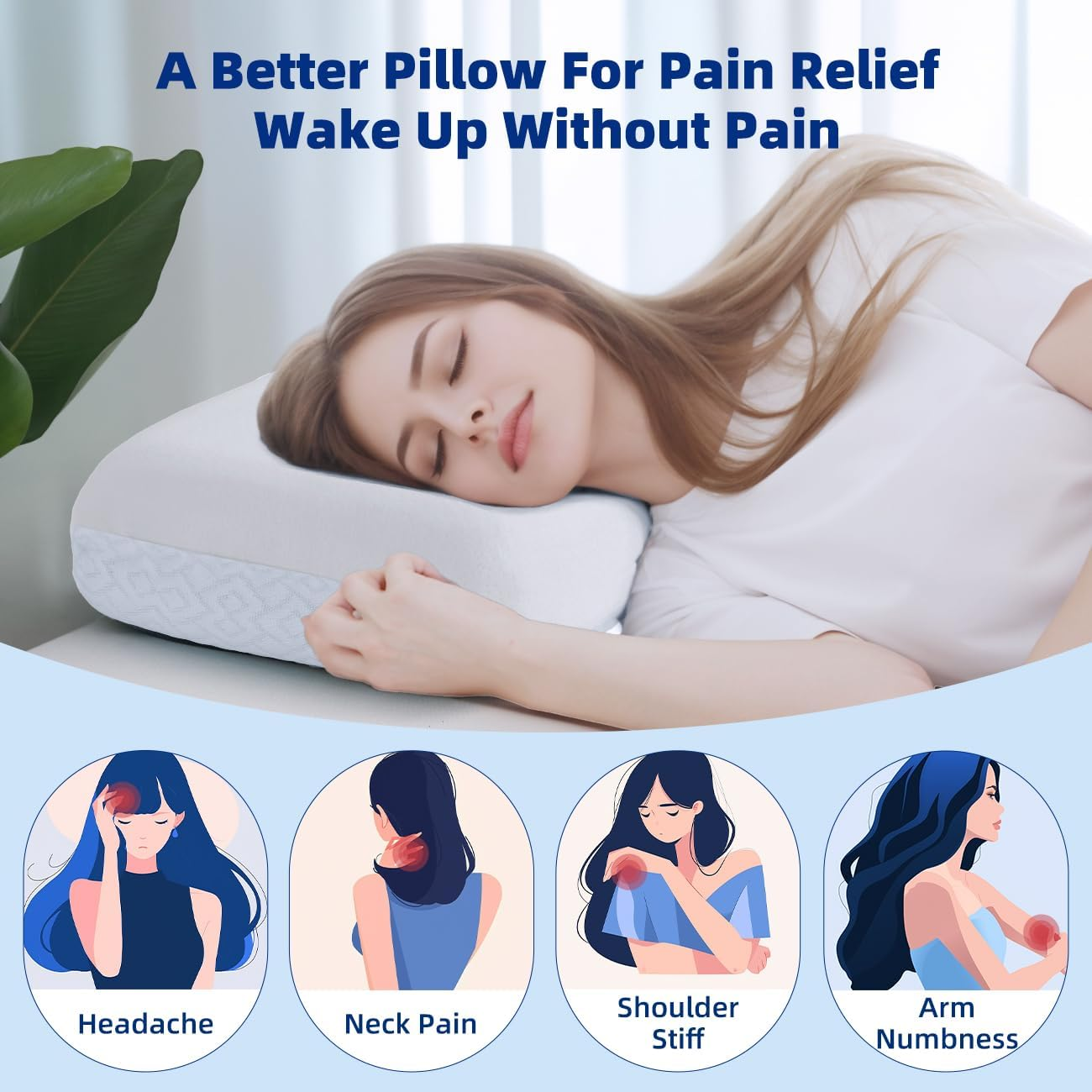 LOFE Adjustable Memory Foam Pillow - 4 Height from 1.2 to 4.8In, Cervical for Neck Pain Relief, Certipur-Us Support Side Sleepers, Back/Stomach a Removable Cool Cover, White, Standard image number 5