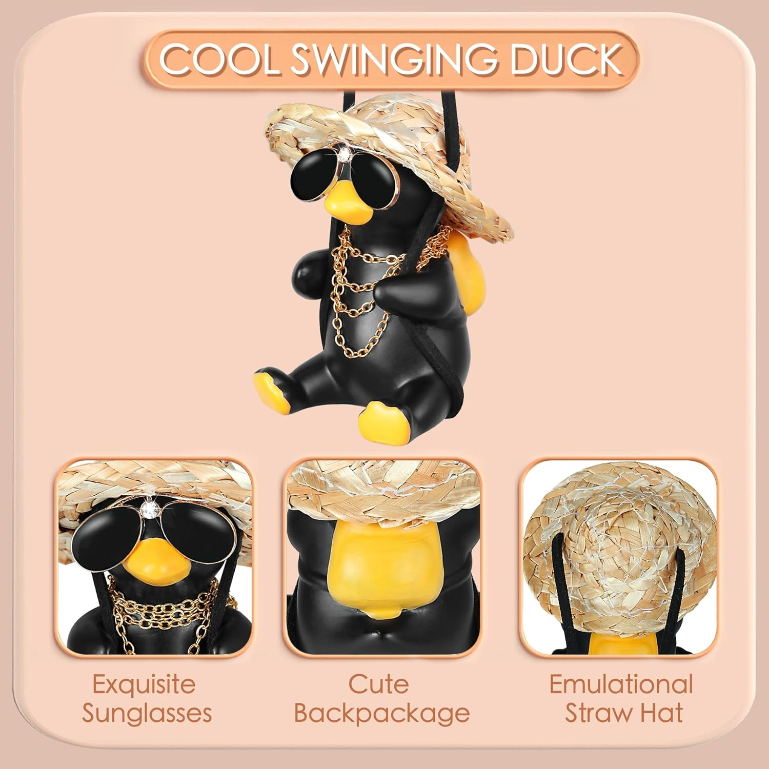 Swinging Duck Car Hanging Ornament, Car Hanging Accessories, Car Accessories Interior Aesthetic to Reduce Visual Fatigue, Cool Room Decor, Duck Hanging Car Ornament, for Women and Men(Brave) image number 1