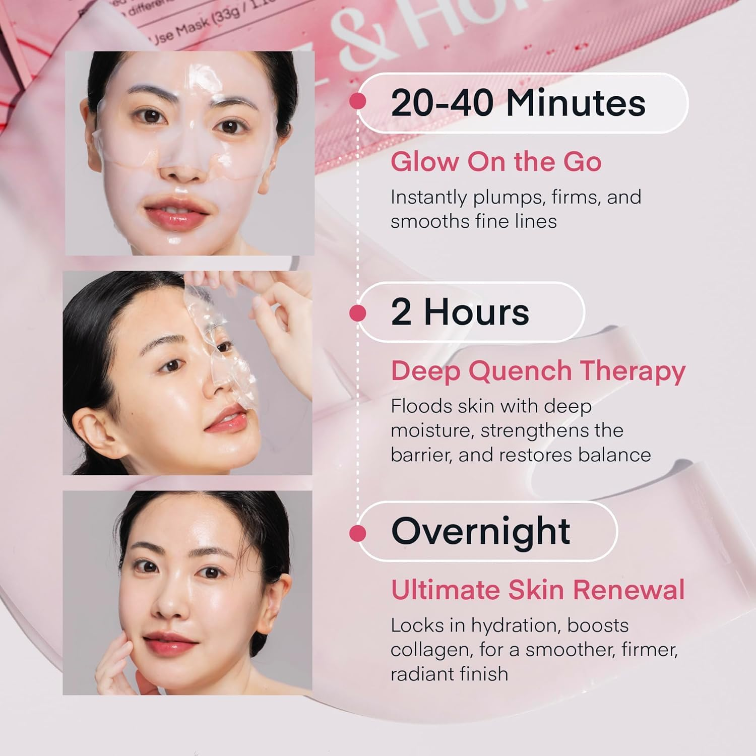Collagen Face Mask Korean Skincare: 4Ea X 33G Real Deep Bio Ultra-Low Collagen 100 Dalton Overnight Hydrogel Mask - Hydration, Anti-Wrinkle & Pore Minimizing - Glow like Glass Skin, [Made in Korea] image number 1